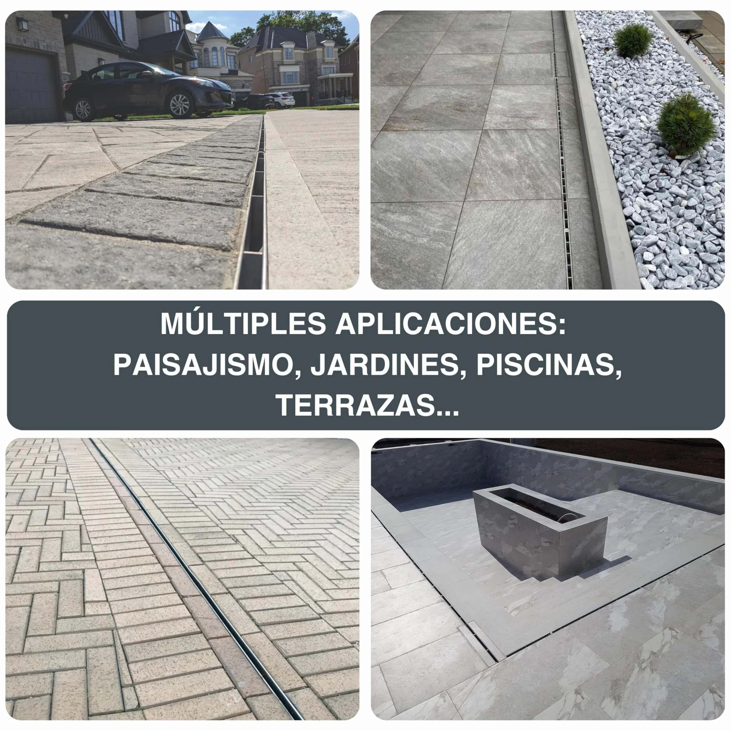 VODALAND - Canal de Drenaje con Rejilla Oculta Ranurada de Acero Inoxidable - Kit de 3 Metros para Jardín, Aguas Pluviales y Desagüe | Solución Elegante y Funcional para Exteriores