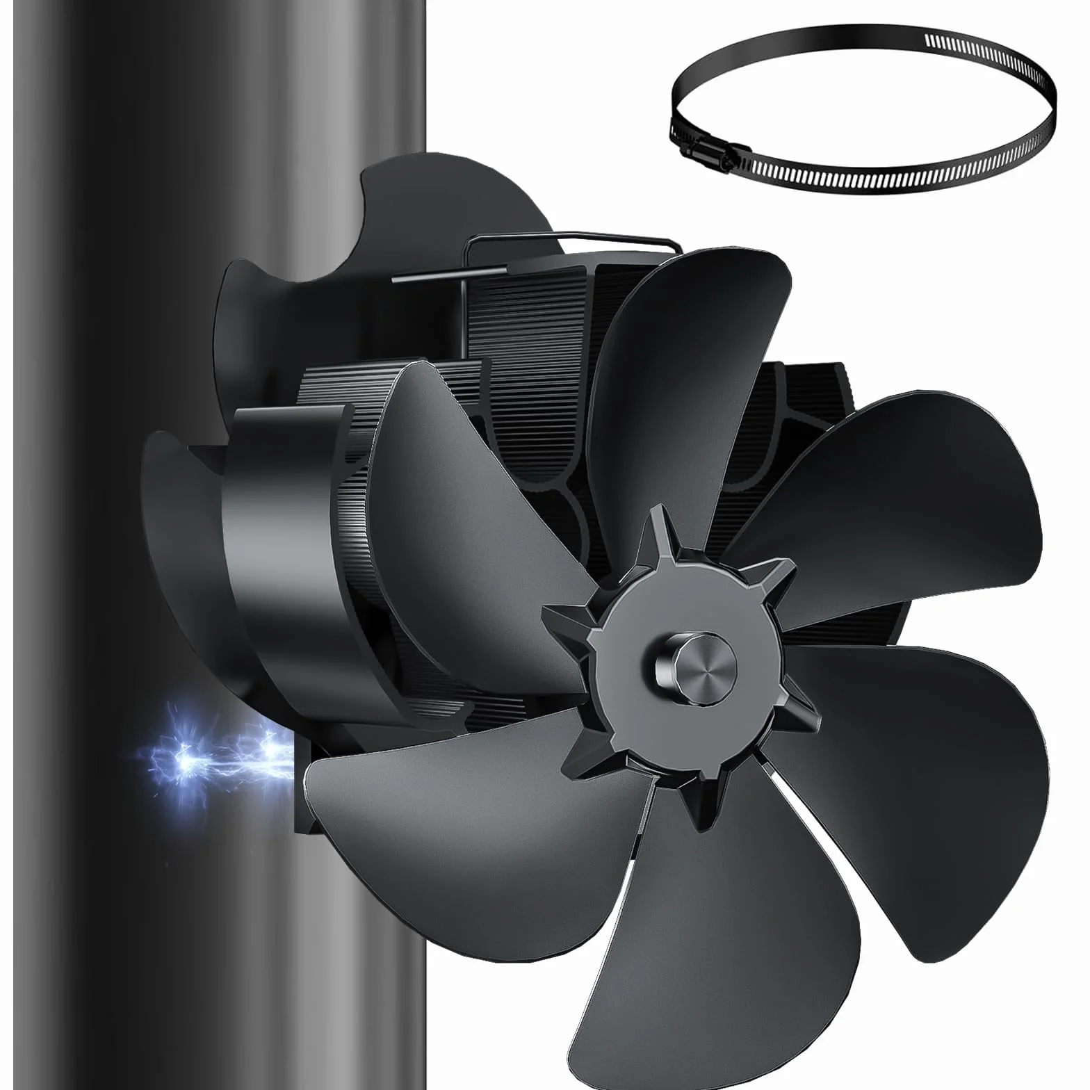 Ventilador estufa leña Magnético 6 Aspas, ventilador chimenea leña con termómetro magnético, ventilador de chimenea