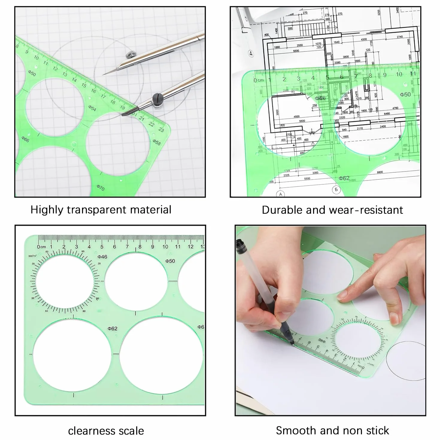 Plantillas Para Dibujar, Plantilla Circulos, Reglas Dibujo Tecnico, Plantilla Elipses Isometricas, Verde Transparente
