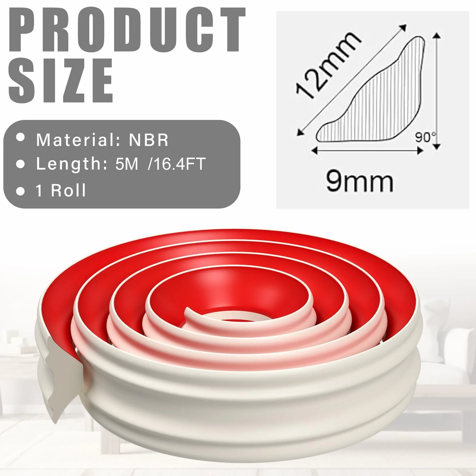 Moldura Autoadhesiva Flexible Tira de Ajuste 5m TPE Triangular 12x9mm para Decoración de Pisos y Bordes de Pared