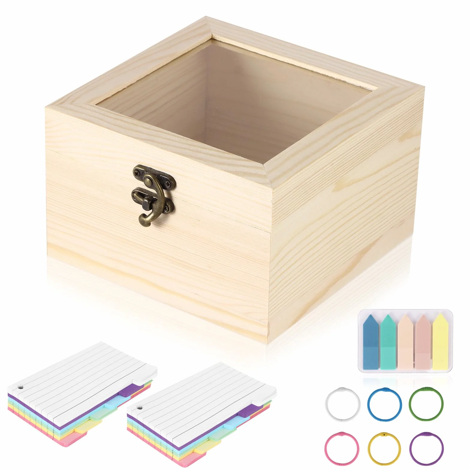ALLOMN Caja de recetas de madera con 300 tarjetas 3x5 pulgadas, juego de organización de cocina