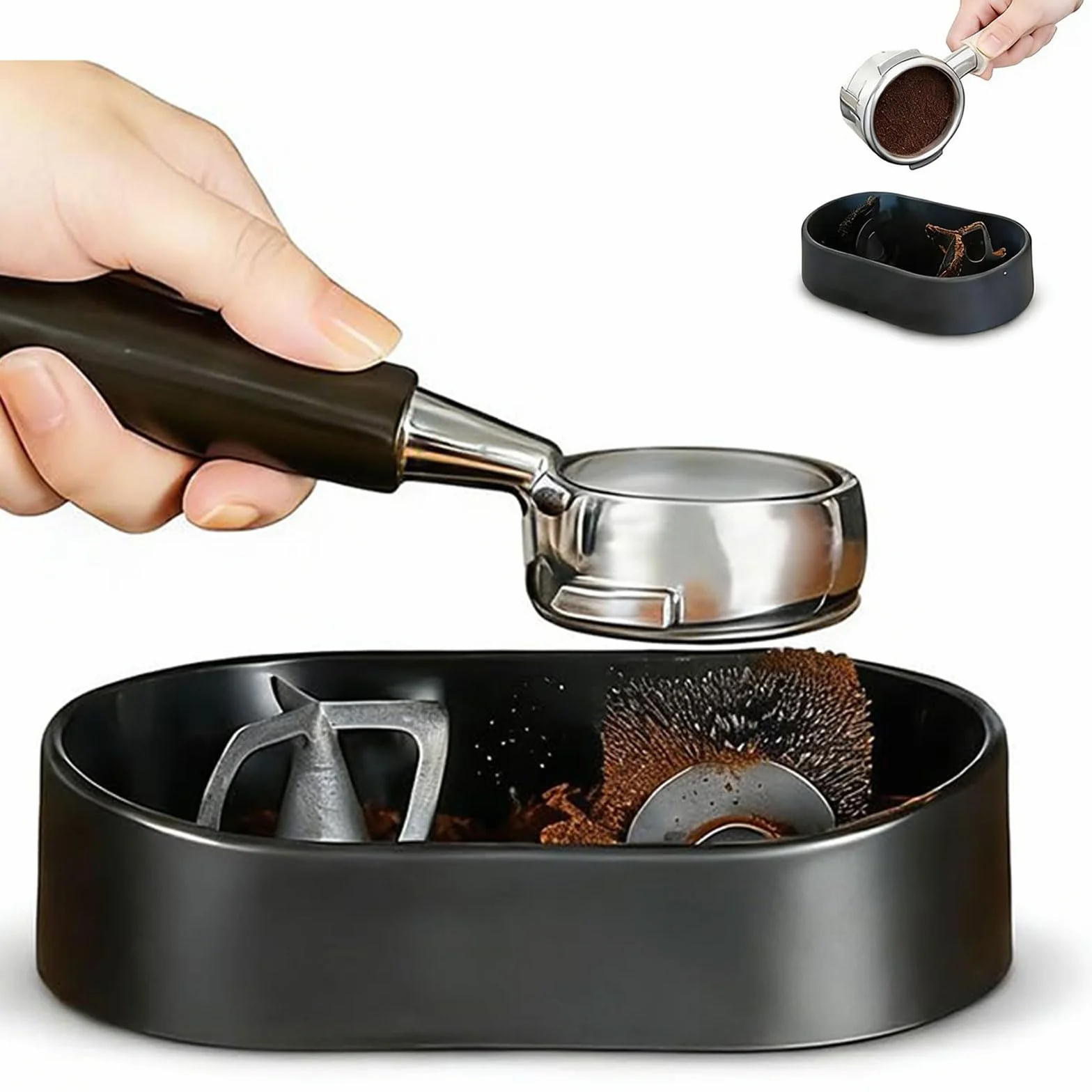 Kit De Limpieza De Portafiltro De Café, Limpiador Eléctrico Automático De Caja De Golpe Con Soporte, Cepillo De Limpieza Y Bandeja De Poso, Limpiador Automático De Caja De Golpe Para El Hogar, Cocina
