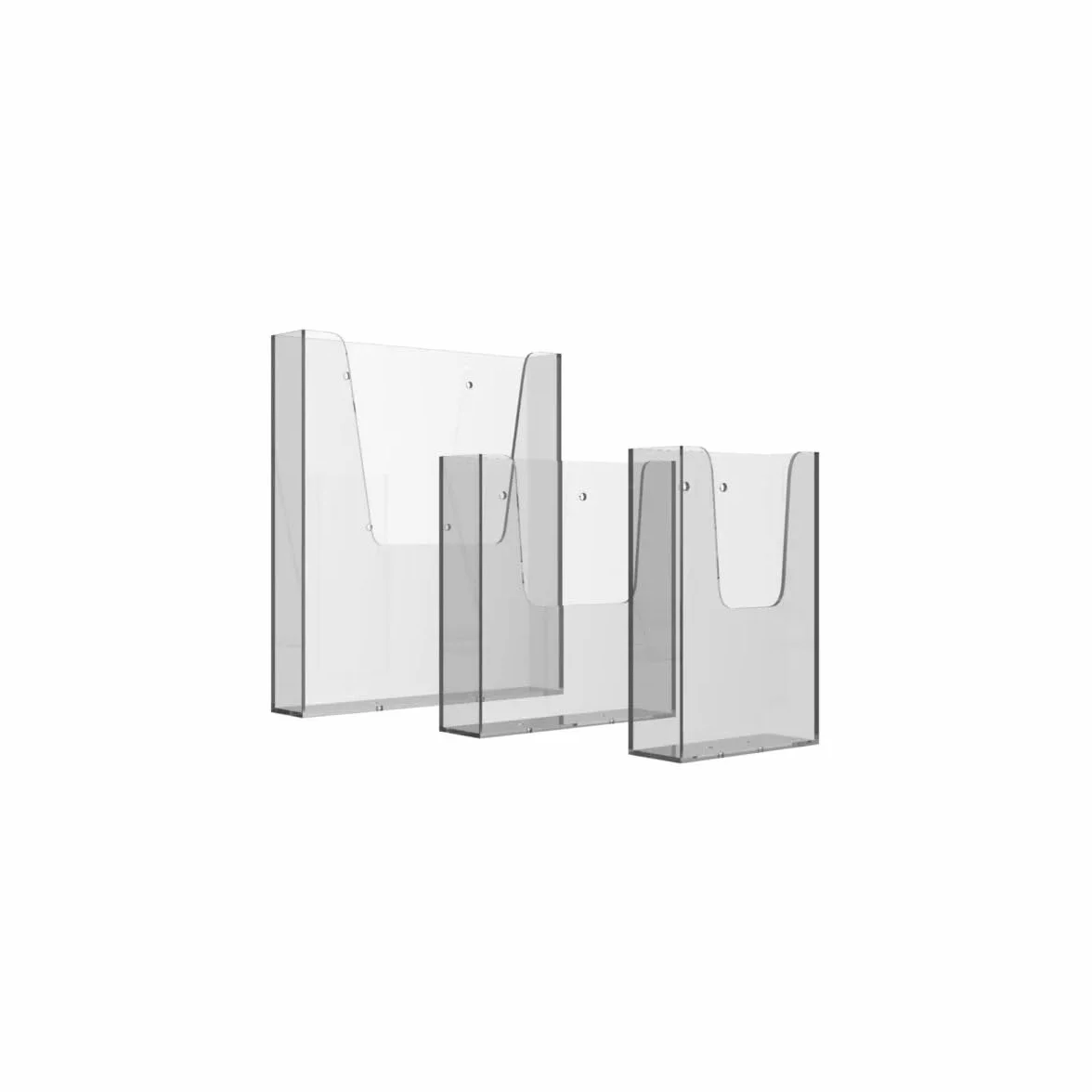 Soporte de Pared para Folletos DIN A4 – Portafolletos Acrílico Transparente Vertical con Fijación por Tornillos o Adhesivo, 3 cm Profundidad