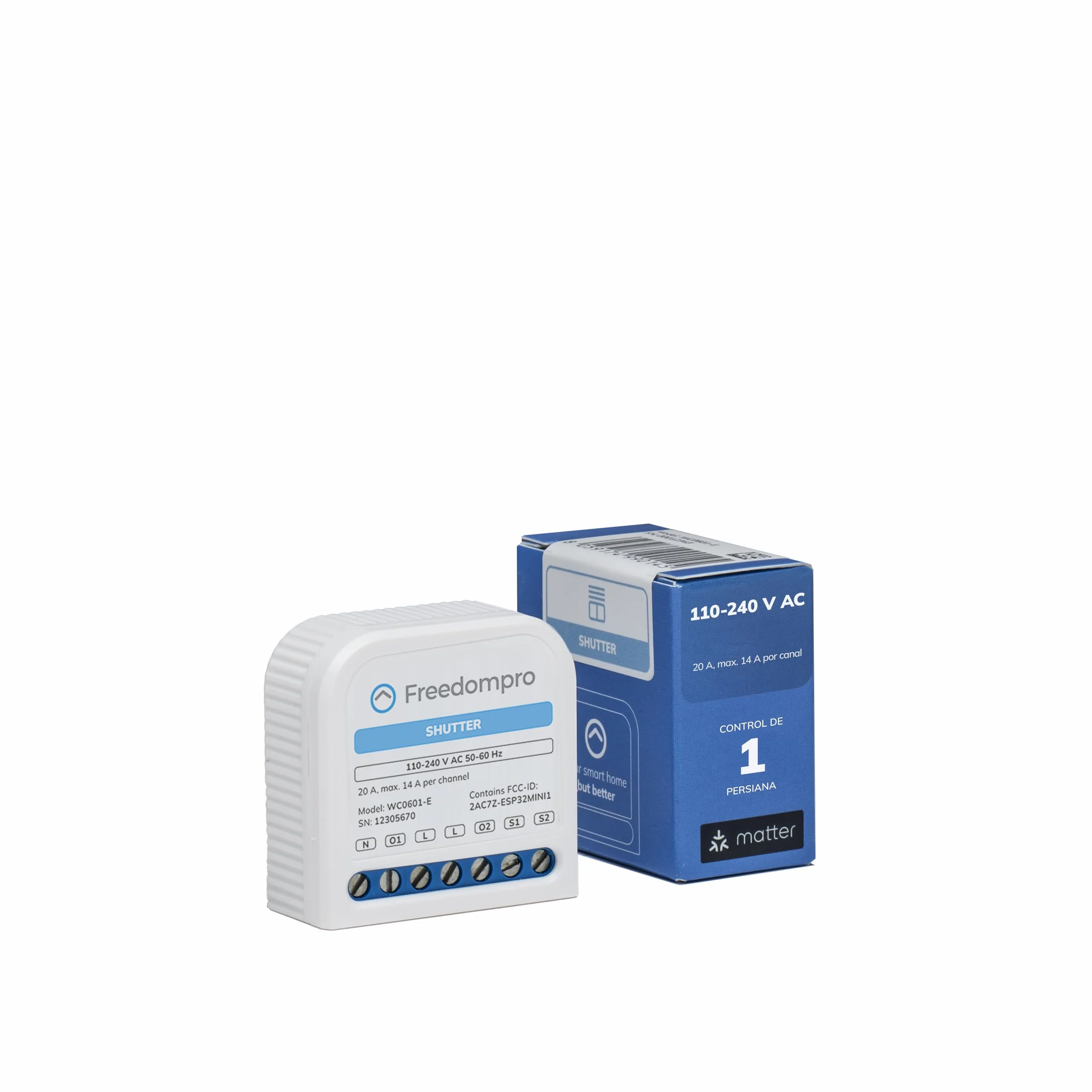 Interruptor inteligente WiFi Freedompro para 1 persiana enrollable, módulo de relé MINI compatible con Matter, Apple HomeKit, Alexa y Google Home, 110-240 V y 14 A, Caja Empotrada