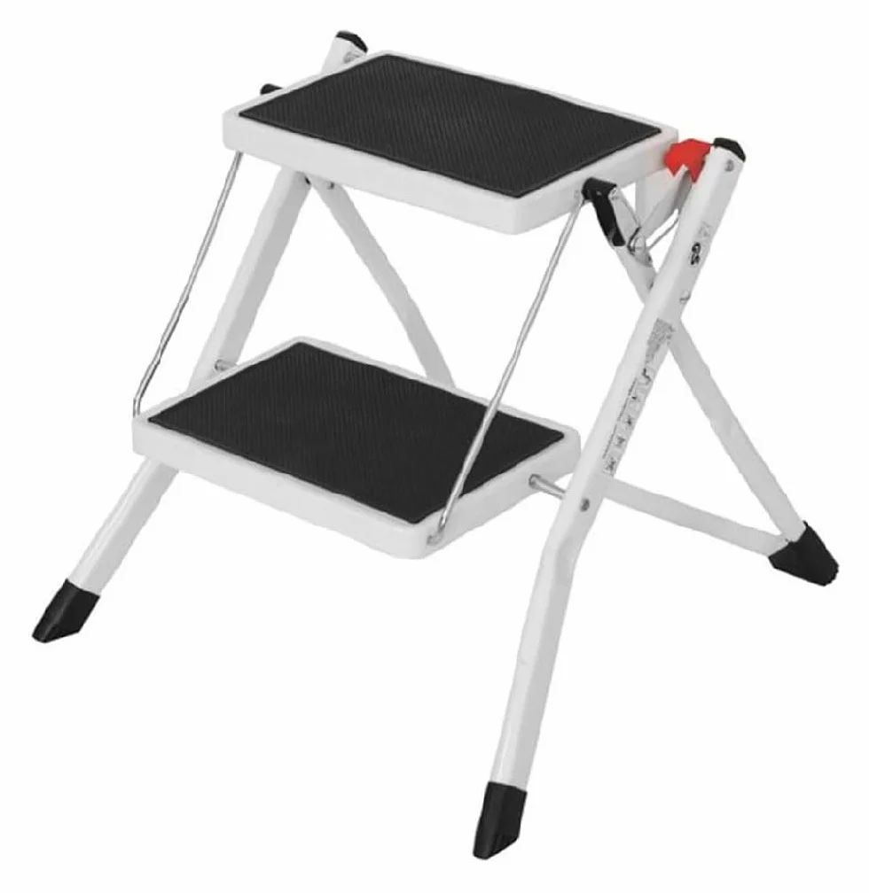 TIENDA EURASIA - Escalera de 2 Peldaños, Plegable de Aluminio, con Superfice Antideslizante, Resistente hasta 150 Kg, Estructura de Tijera de 48,5 x 44,5 x 49,5 cm