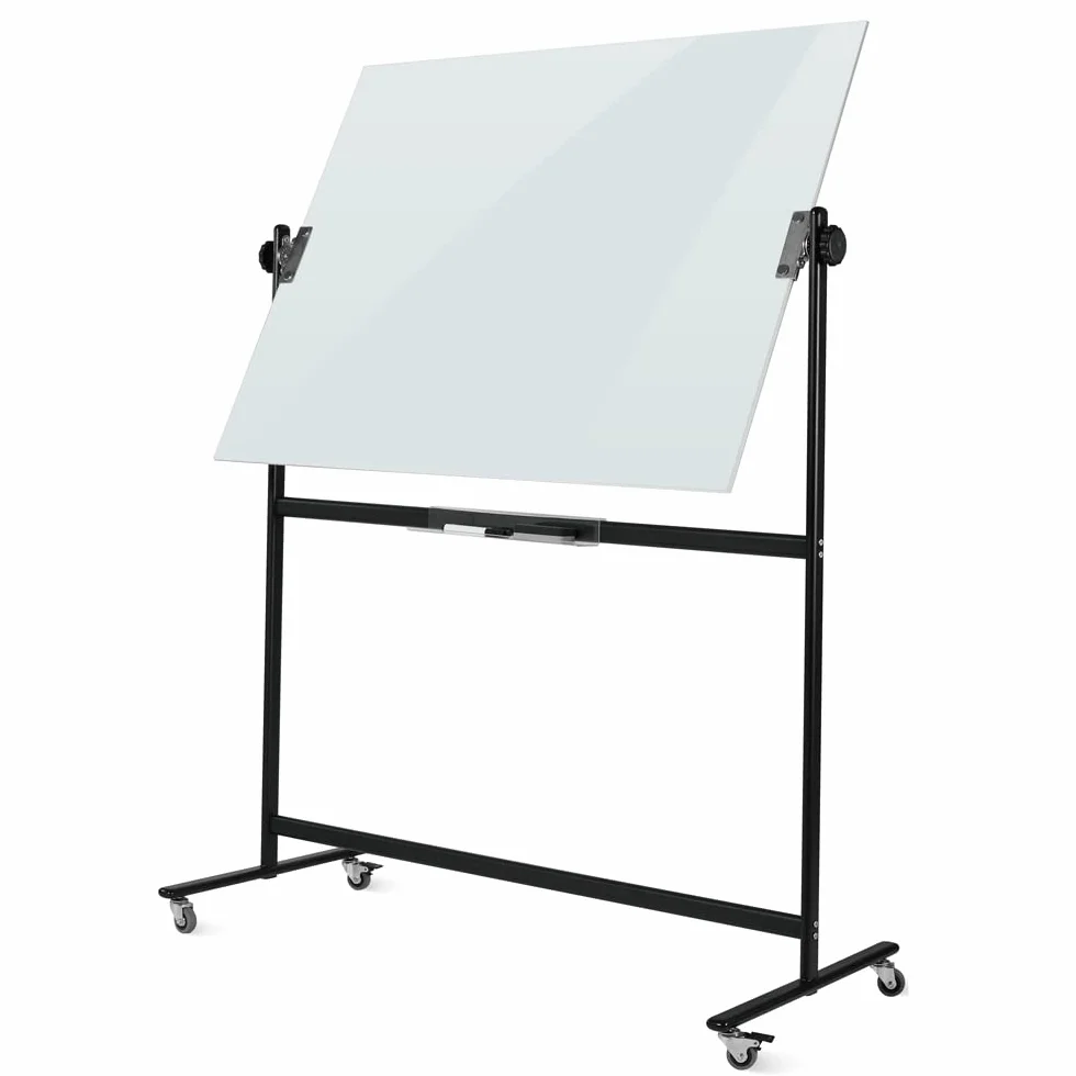 Vivol Pizarra blanca de cristal de diseño con ruedas – ambos lados y se puede escribir – magnética y enrollable (90 x 120)