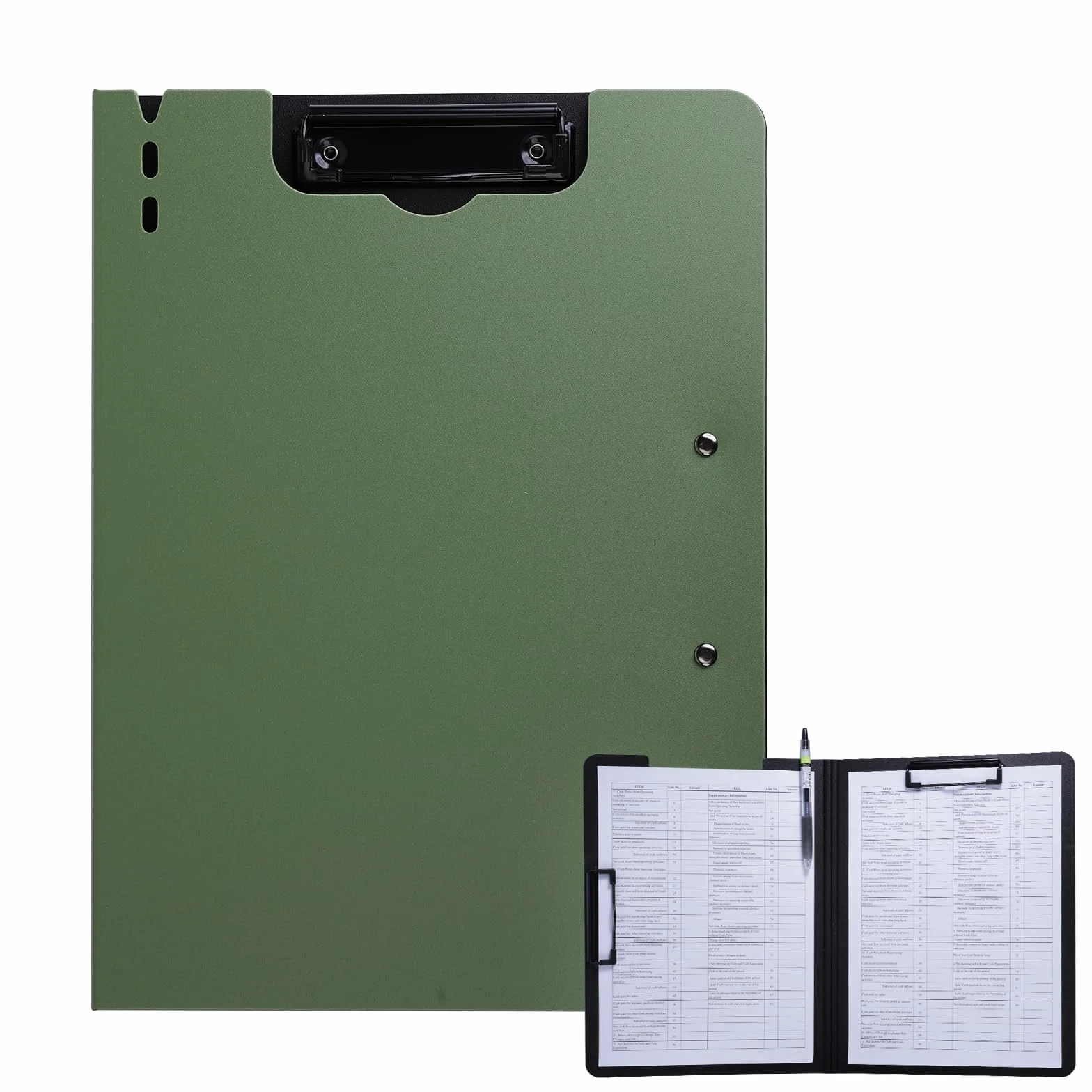 FRETONBA Portapapeles A4 con Tapa y 2 Pinzas, Carpeta Verde para Oficina