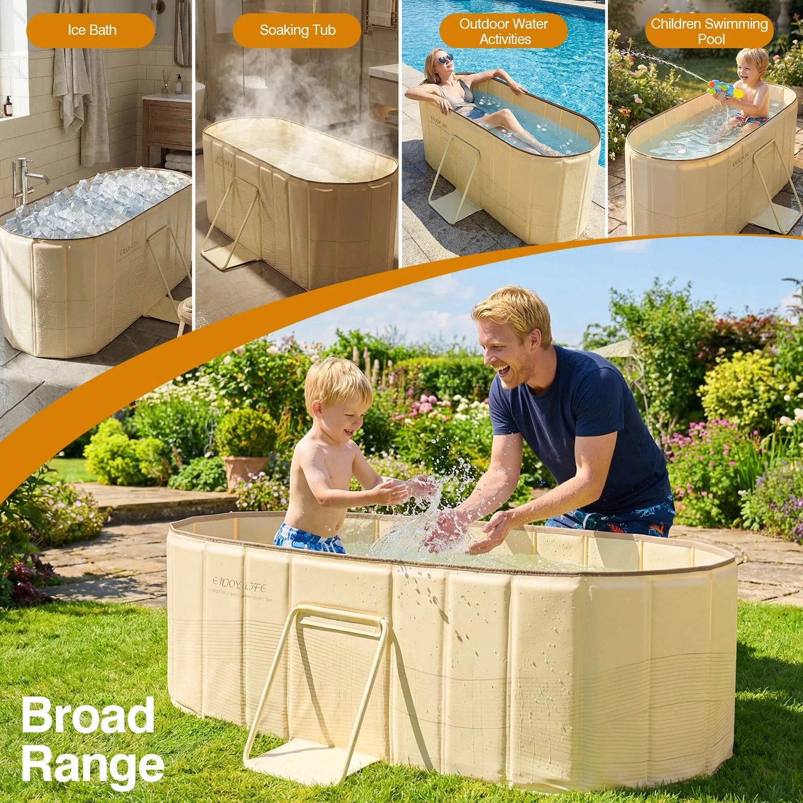 Bañera Plegable, Portátil de PVC, Spa Cómodo para el Hogar, Drenaje Rápido, Estable y Compacta, Ideal para Baño Caliente de Relajación y Ocio, 150x55x50cm