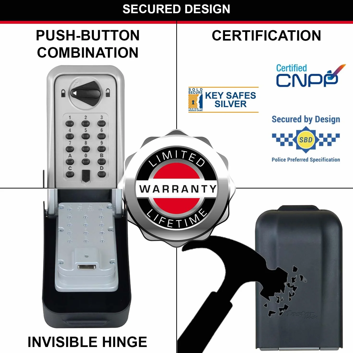 Master Lock Caja Fuerte para Llaves certificada [Extragrande][Montaje Mural] - 5426EURD - Caja de Seguridad Profesional