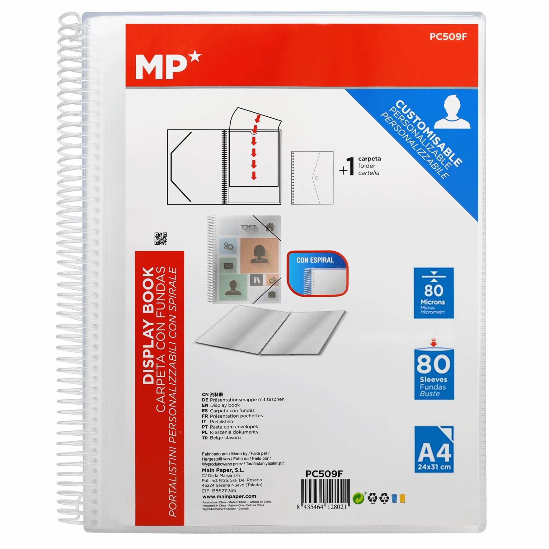 Carpeta Clasificadora con Anillas 80 Fundas A4 Portada Personalizable