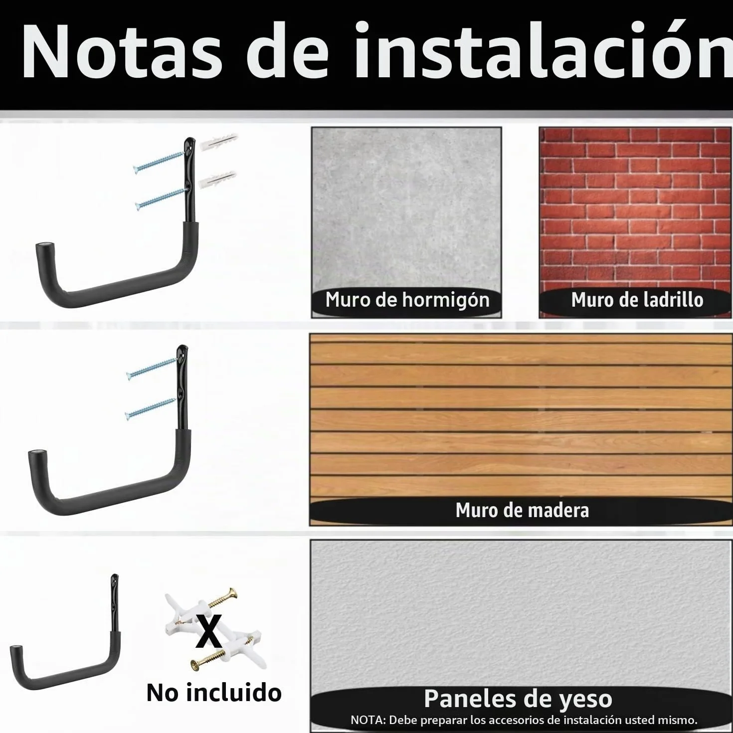 Gancho de almacenamiento de garaje, estante de almacenamiento de kayak de acero resistente de 39 cm, paquete de 4 perchas de garaje de montaje en pared para escalera, canoa, tabla de surf