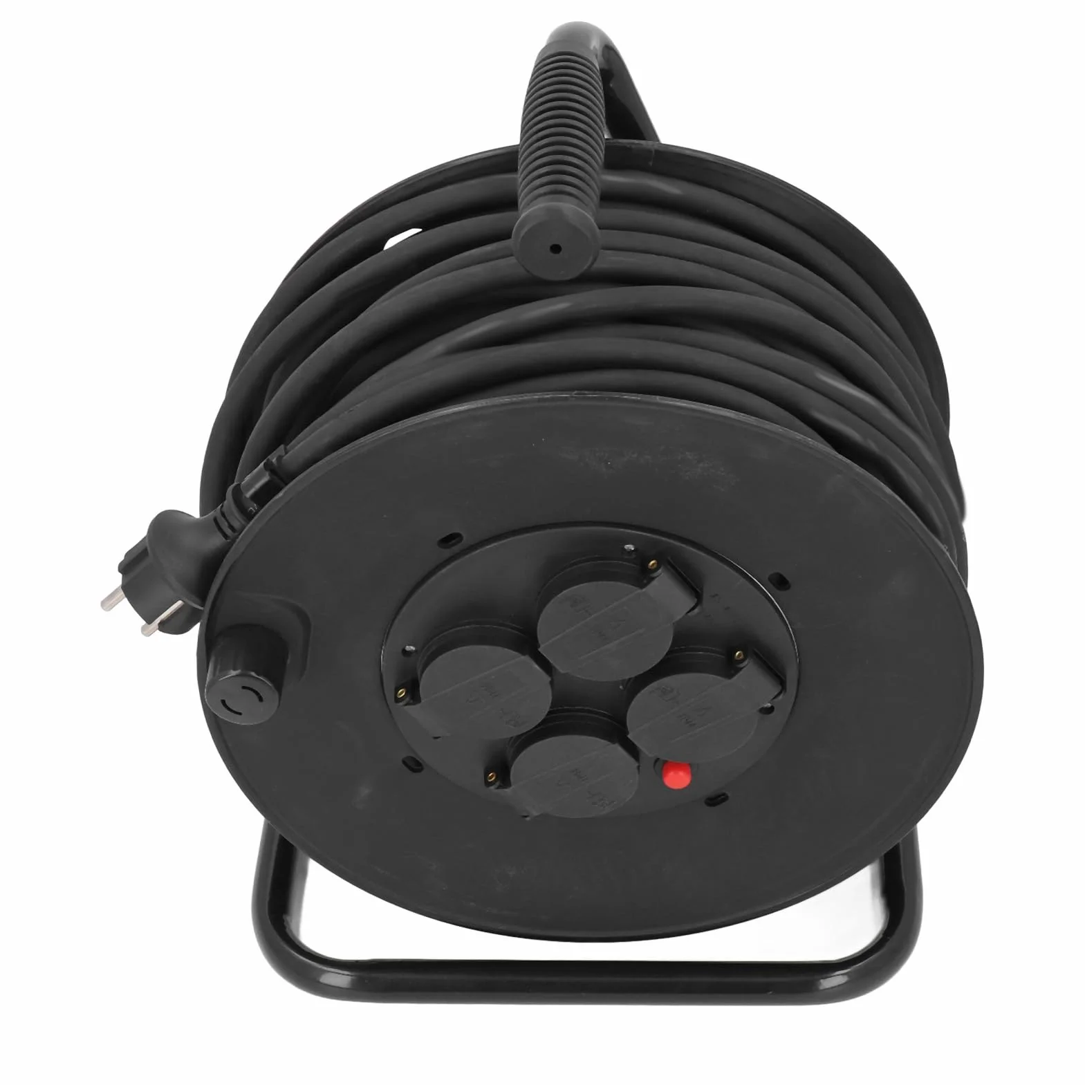 Hyuduo Carrete de Cable Carrete de Cable de Extensión para Exteriores 35 M H05RR F mm² 4 Enchufes IP44 Acero Inoxidable PP Neopreno Cobre para Jardín Taller Uso en el Lugar de Trabajo