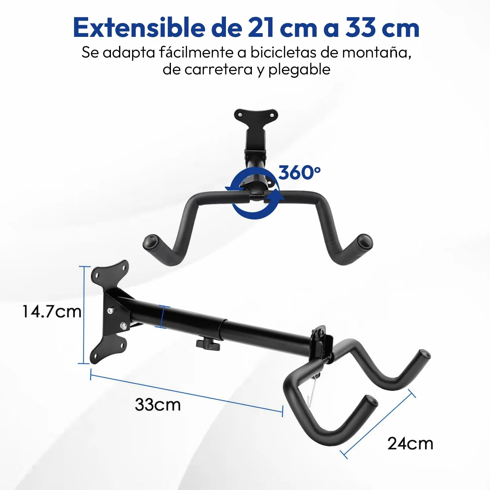 Samos® Soporte Bicicletas Pared Plegable – Colgador de Bicicleta de Universal con Ganchos Revestidos y Estructura de Acero – Soporte Pared Bicicleta Ajustable para Montaña, Carretera o Paseo