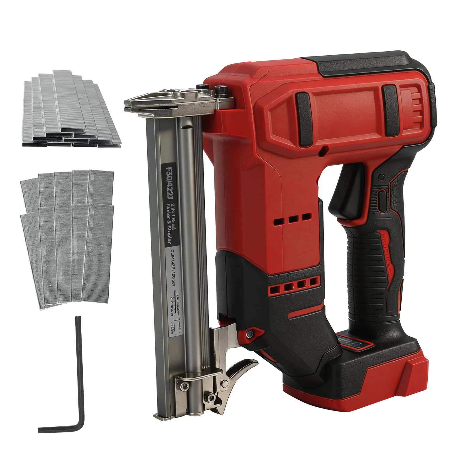 Clavadora inalámbrica para batería Milwaukee de 18 V, pistola de clavos de batería de 18 GA, grapadora eléctrica 2 en 1 con 1000 clavos y 1000 grapas para mejoras del hogar (solo herramienta)