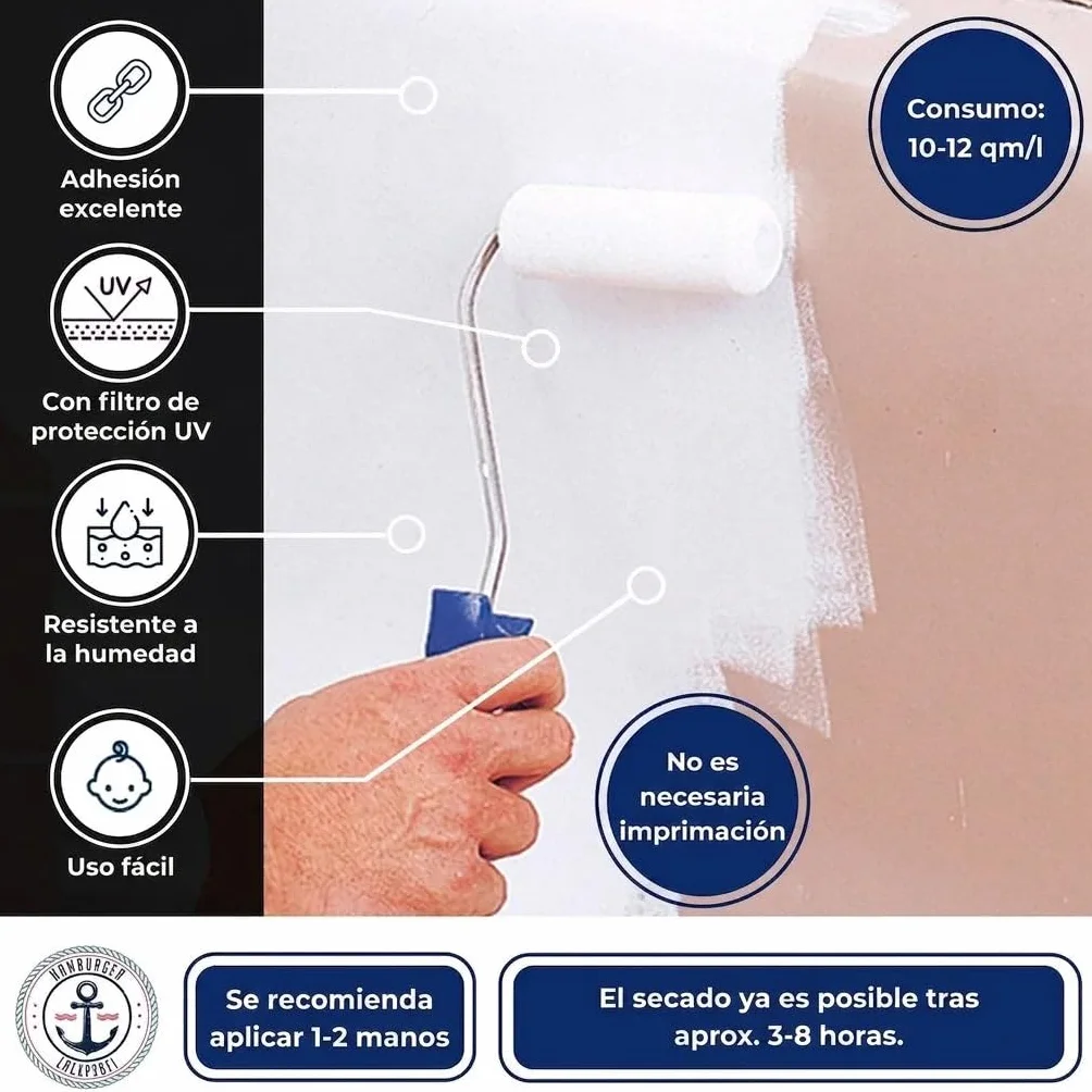 pintura para bañera brillante blanco RAL 9010, revestimiento para bañera, pintura esmalte (1 L) Hamburger Lack-Profi