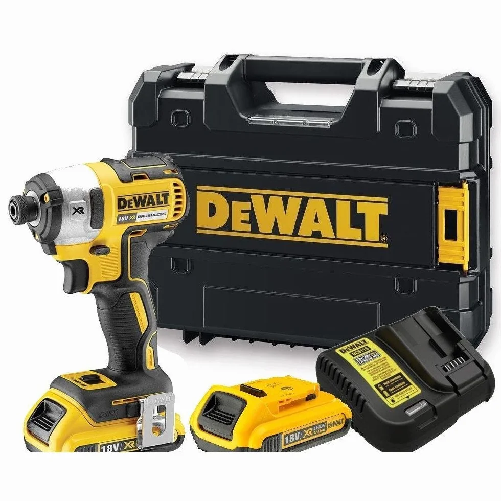 DEWALT DCF887D2-QW - Atornillador Impacto sin Escobillas XR 18 V, 2.0 Ah, 205 Nm, 3 Velocidades, Motor sin Escobillas, Luz LED Triple, Incluye 2 Baterías, Cargador Multivoltaje y Maletín de Transporte