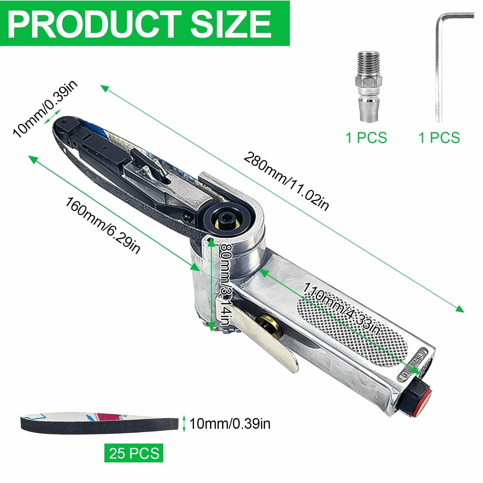 Mini Lijadora Manual de Banda con Mango Giratorio 360°, Pulidora Pequeña, Herramientas Neumáticas, Ideal para Mantenimiento de Equipos y Limpieza de Superficies