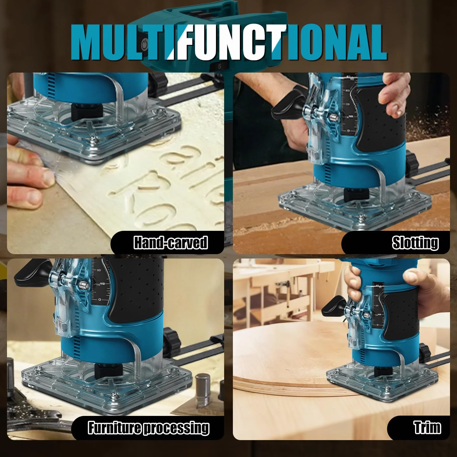 Fresadora con batería compatible con batería Makita de 18 V, 800 W sin escobillas, juego de fresa de cantos sin escobillas con 5 velocidades, pinza de sujeción de 6,35 mm, 30000 rpm, fresa de madera
