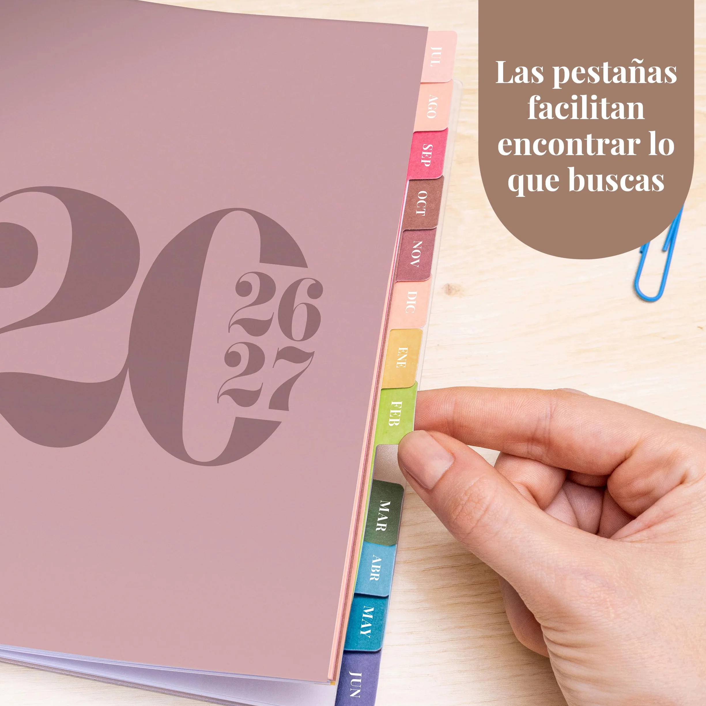 Agenda Escolar 2026–2027 Rileys, Planificador Diario Académica con Anillas, 20 × 15 cm Rosa Tipográfico