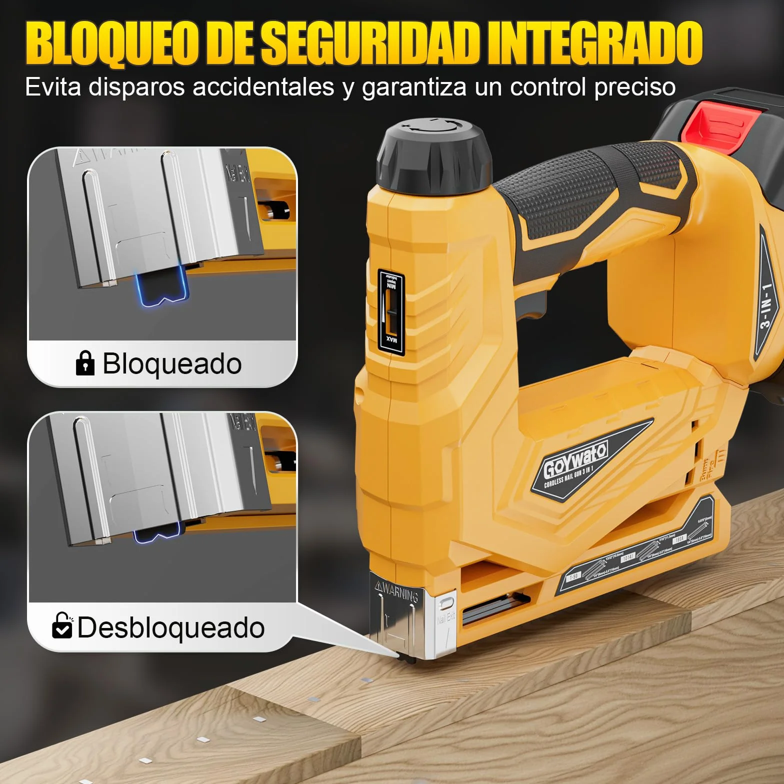 3-In-1 Clavadora Electrica de Clavos - Pistola de Clavos Bateria 21V con 2 x 2.0Ah Baterías, con 1000 Clavos Rectos 18GA, 1000 Grapas en U Tipo 140 y 1000 Grapas en U Tipo 53 para Carpintería