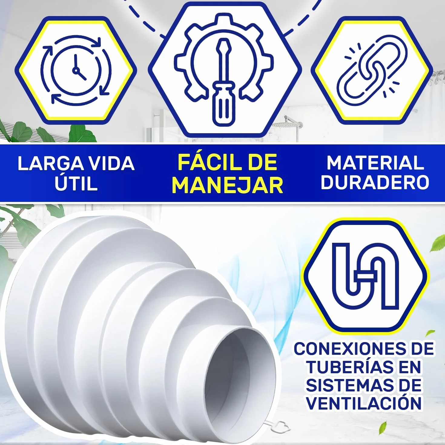 Manguito Reductor Tubo Campana Extractora Excéntrico para Tubo Redondo Ø 80-160 mm Temperatura de Trabajo 60°C - Garantía de 10 Años - MONTERAL
