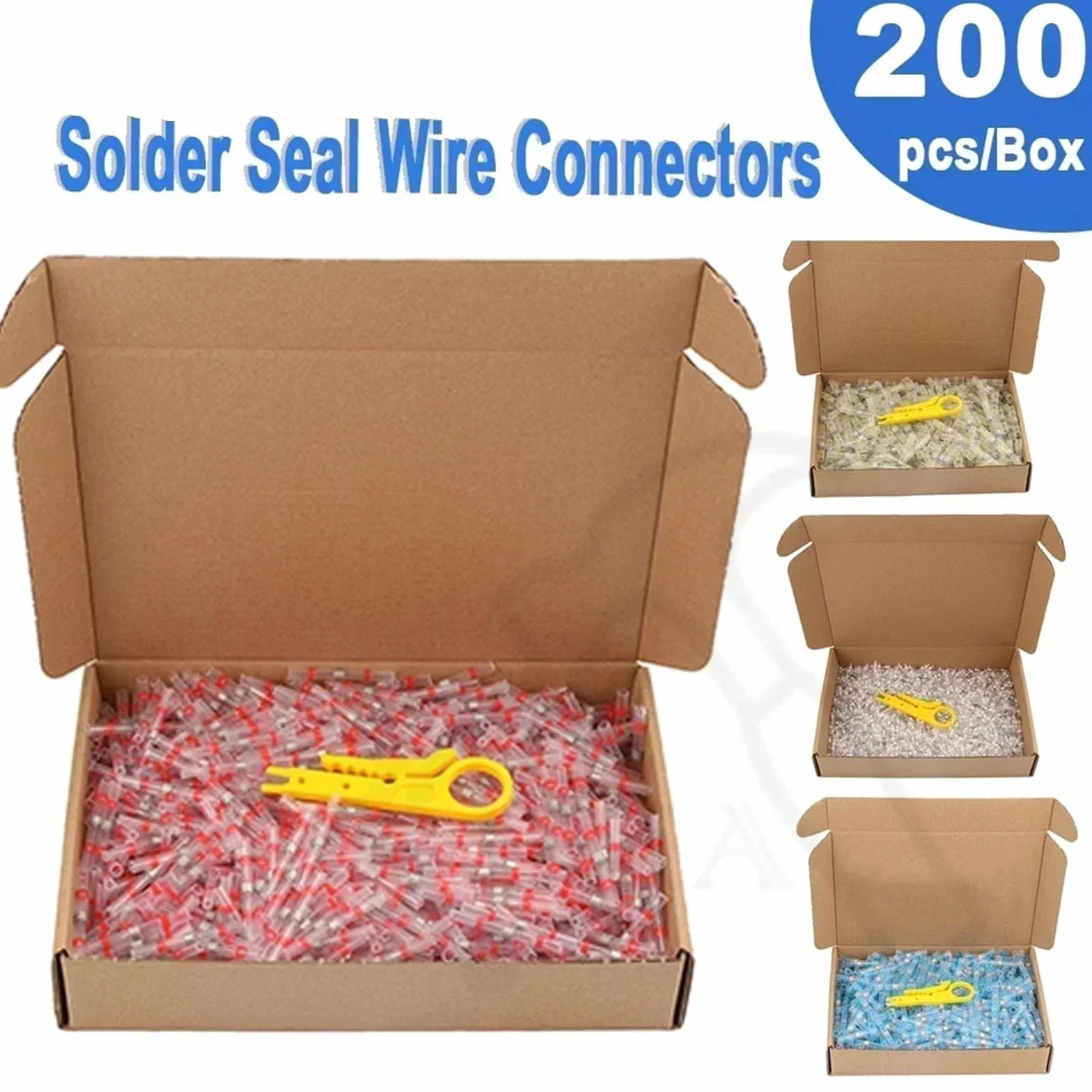 Conectores Termorretractiles Conectores termorretráctiles, terminales de Tubo de Manguito, Empalme eléctrico, Conector de Cable, Soldadura, Cable eléctrico(Blue AWG 16-14,200pcs)