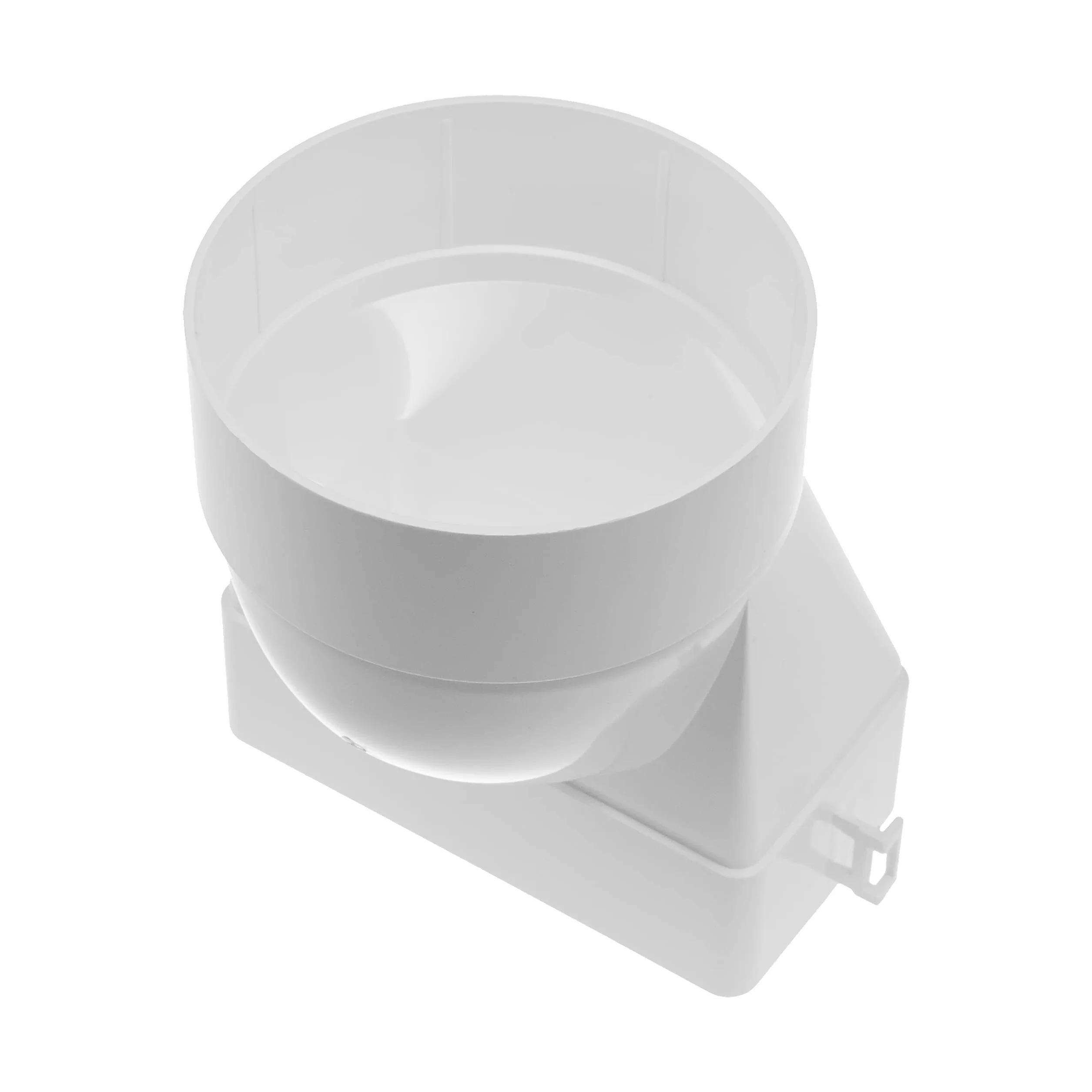 Sistemas de Ventilación conector rectangular plano de 110 x 55 mm a conducto redondo de Ø100 mm con entrada corta horizontal de tubería, acoplamiento de salida - para calefacción y refrigeración
