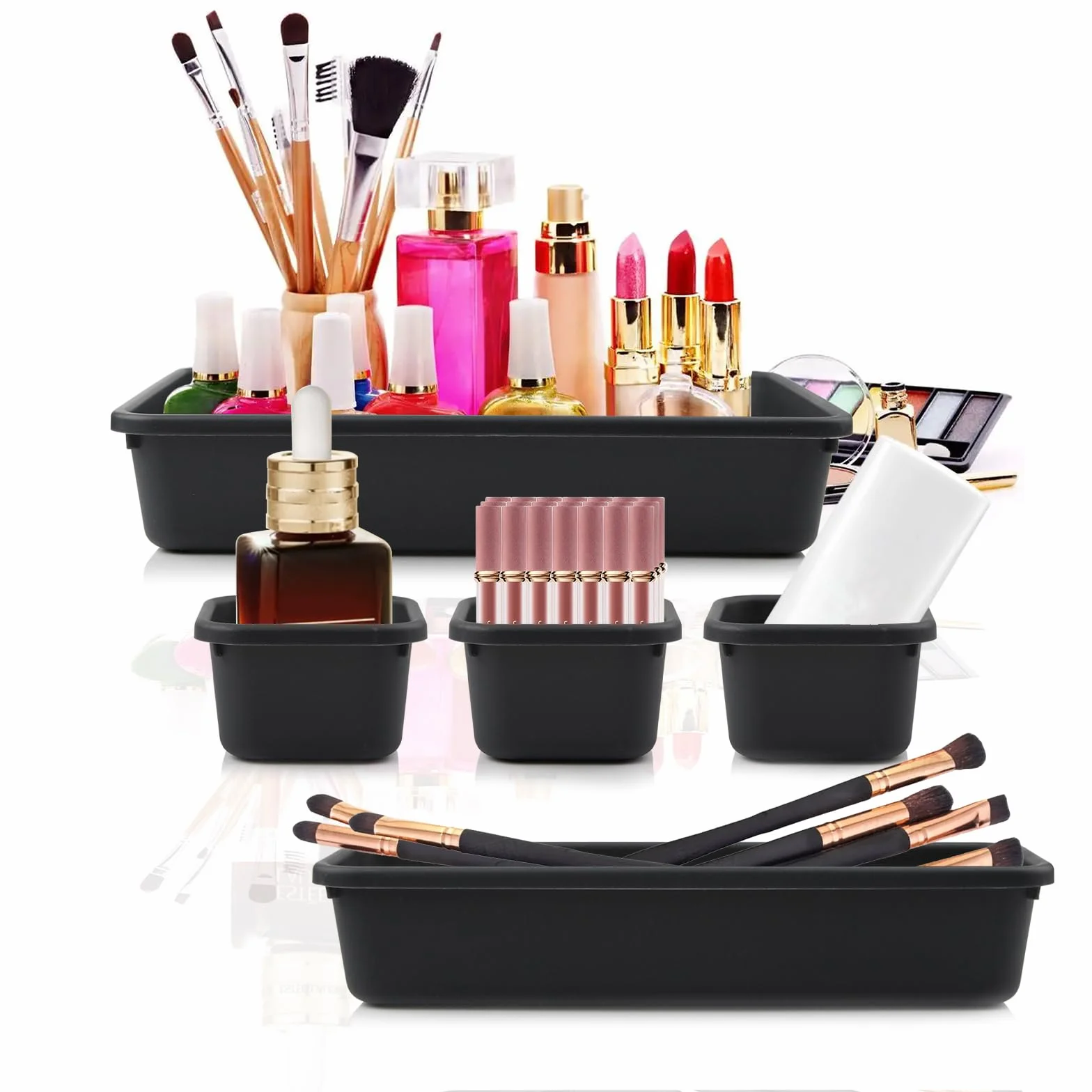 Organizador de Cajones 48 pcs Plástico Separadores para Cocina Baño Maquillaje Escritorio Negro
