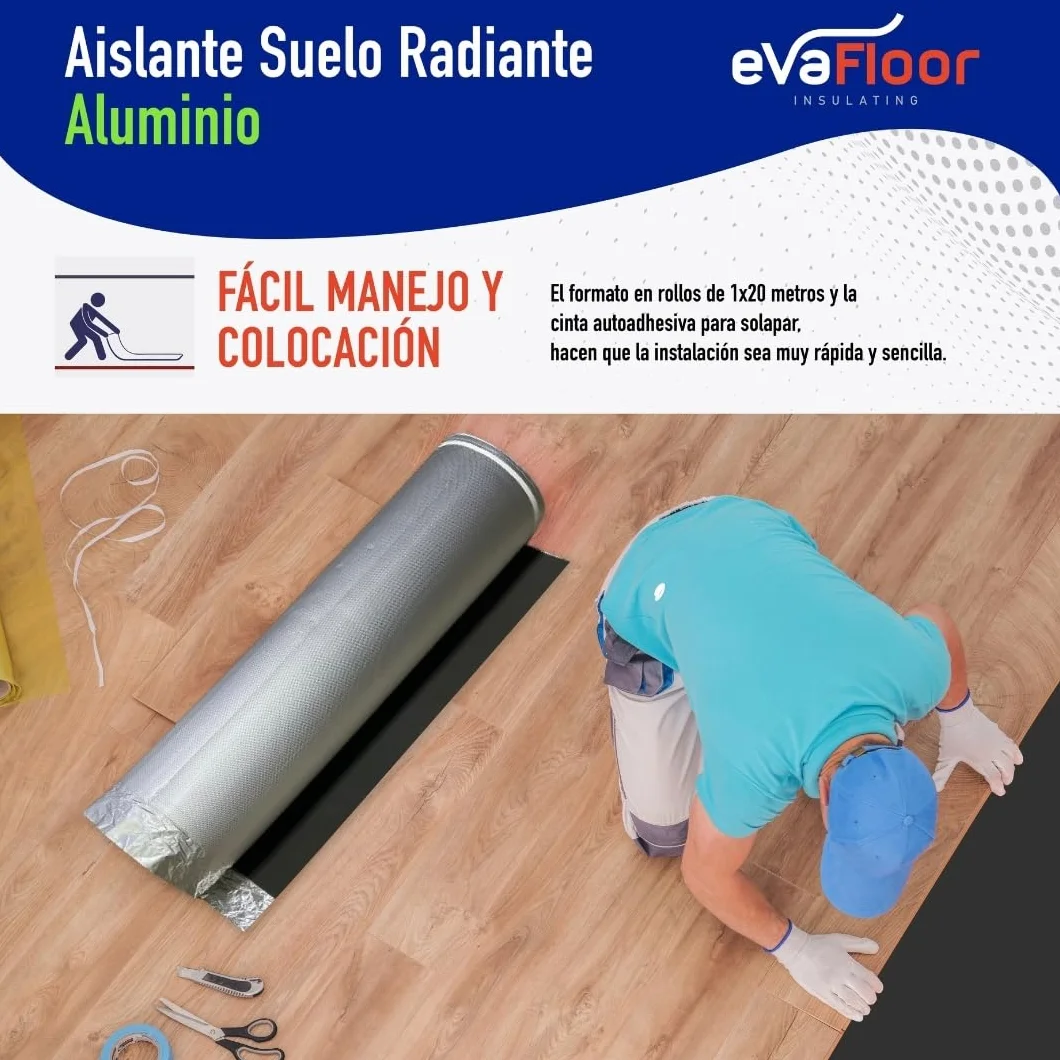 Pack 2 Aislante Suelo Laminado Radiante Aluminio 1x20 metros | Base Aislante Suelo Laminado | Fabricado con Base de Eva 2mm + Lámina Aluminio | Incluye Adhesivo