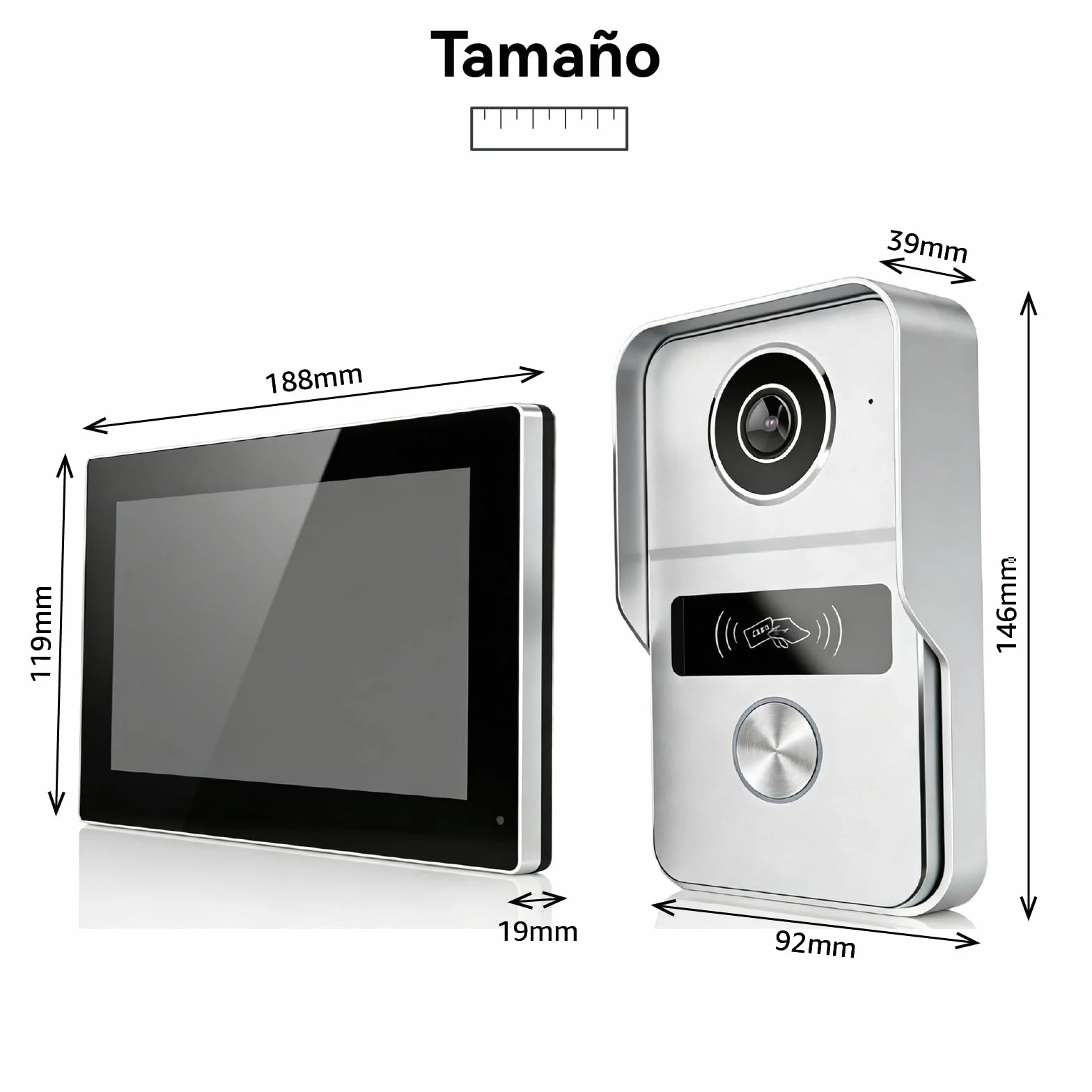 Videoportero Smartphone 2 Hilos, Timbre Video Mirilla y 7'' Pantalla Táctil, Visión Nocturna, Desbloqueo Remoto, Audio Bidireccionall para Chalet,casa, 2,4/5GHz, 1 cámara y 2 monitores