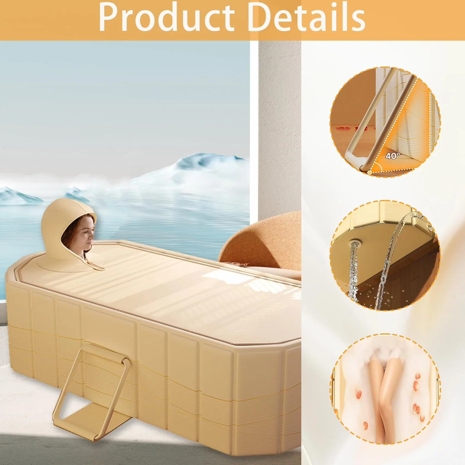 Bañera Plegable Para Adultos, 2 En 1 Baño De Hielo Y Agua Caliente, 150x55x50 cm De Grosor Bañera Portátil Independiente Para Ducha Con Tapa Minipiscina Para Spa En Casa Baño De Hielo