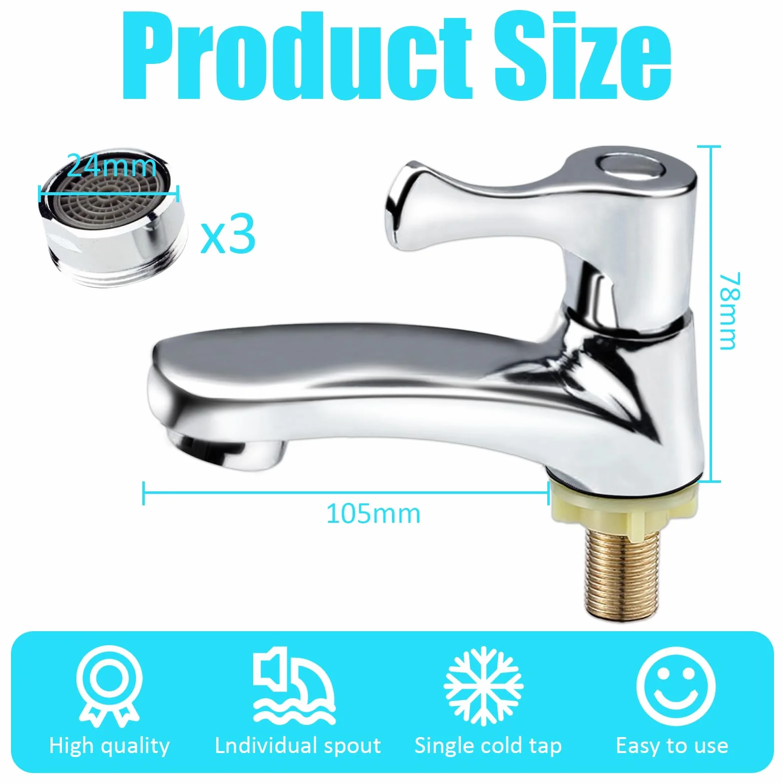 Grifo de Agua Fría Monomando para Baño, Invitados y Bar - Incluye 3 Filtros