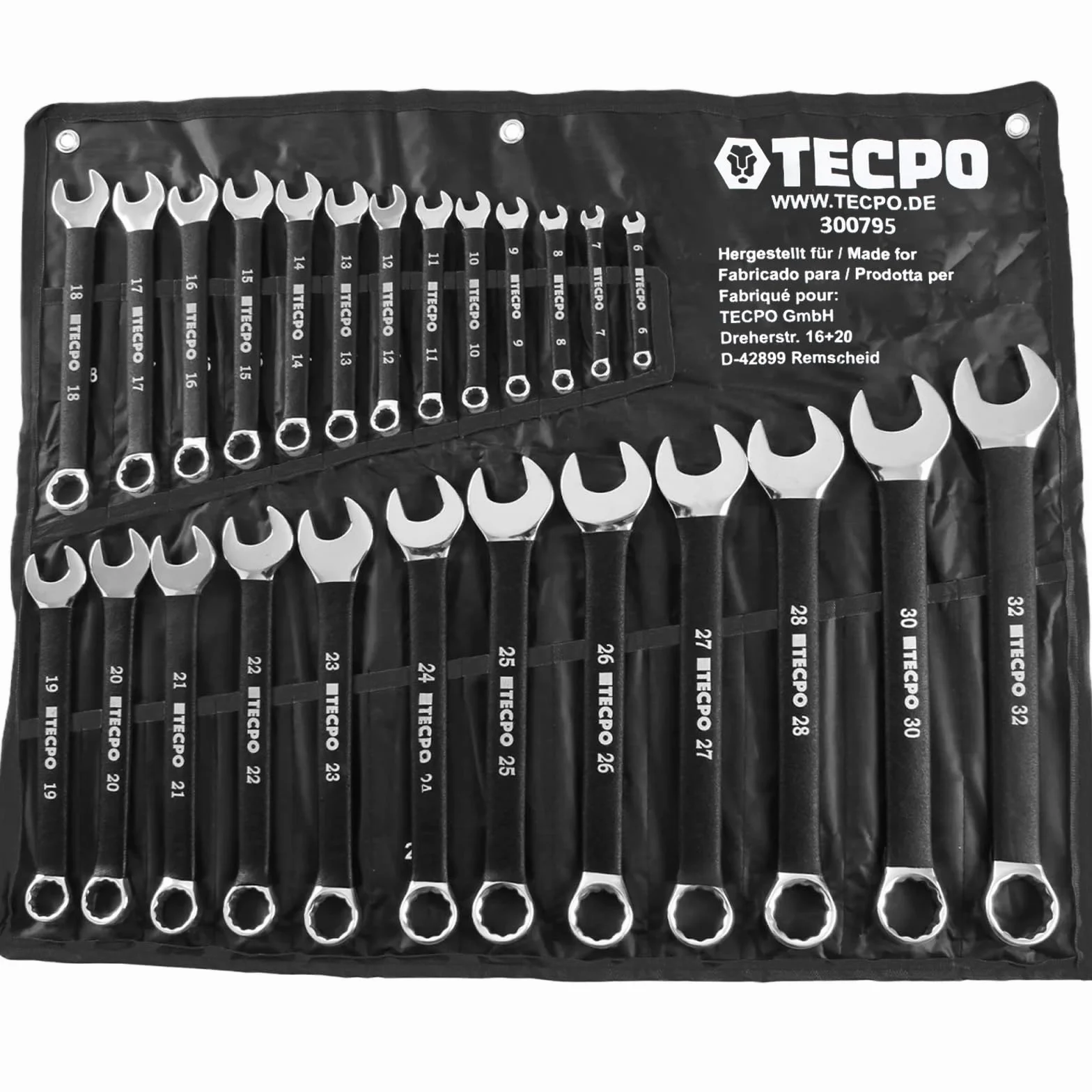 TECPO Juego de llaves combinadas de 6 – 32 mm, antideslizantes, 25 piezas, juego de llaves combinadas