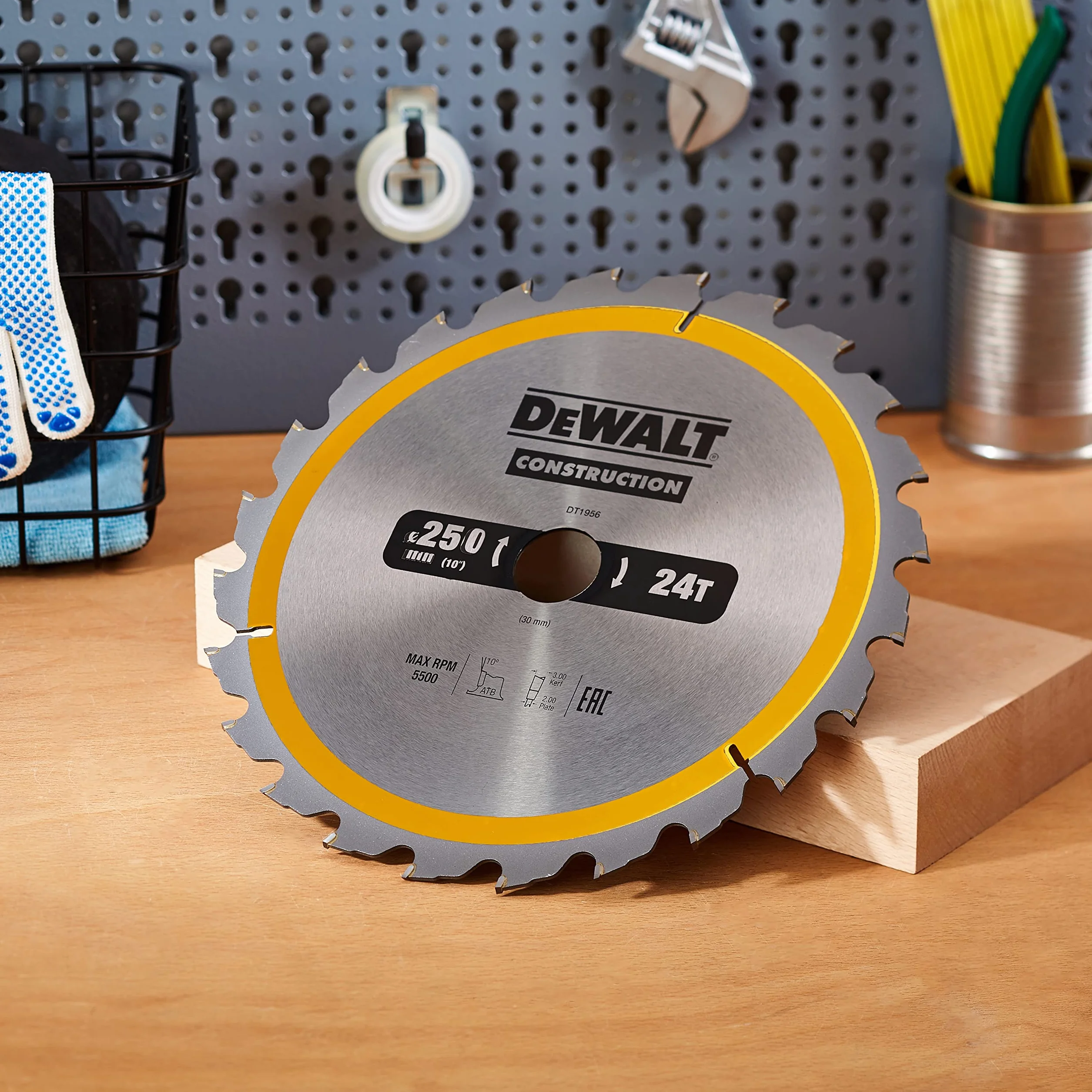 DEWALT DT1956-QZ - Hoja de Sierra Circular Estacionaria, Disco Cortante de 24 Dientes 250x30mm, Herramienta Resistente a Clavos, Duradera, Especial para Construcción y Uso Profesional