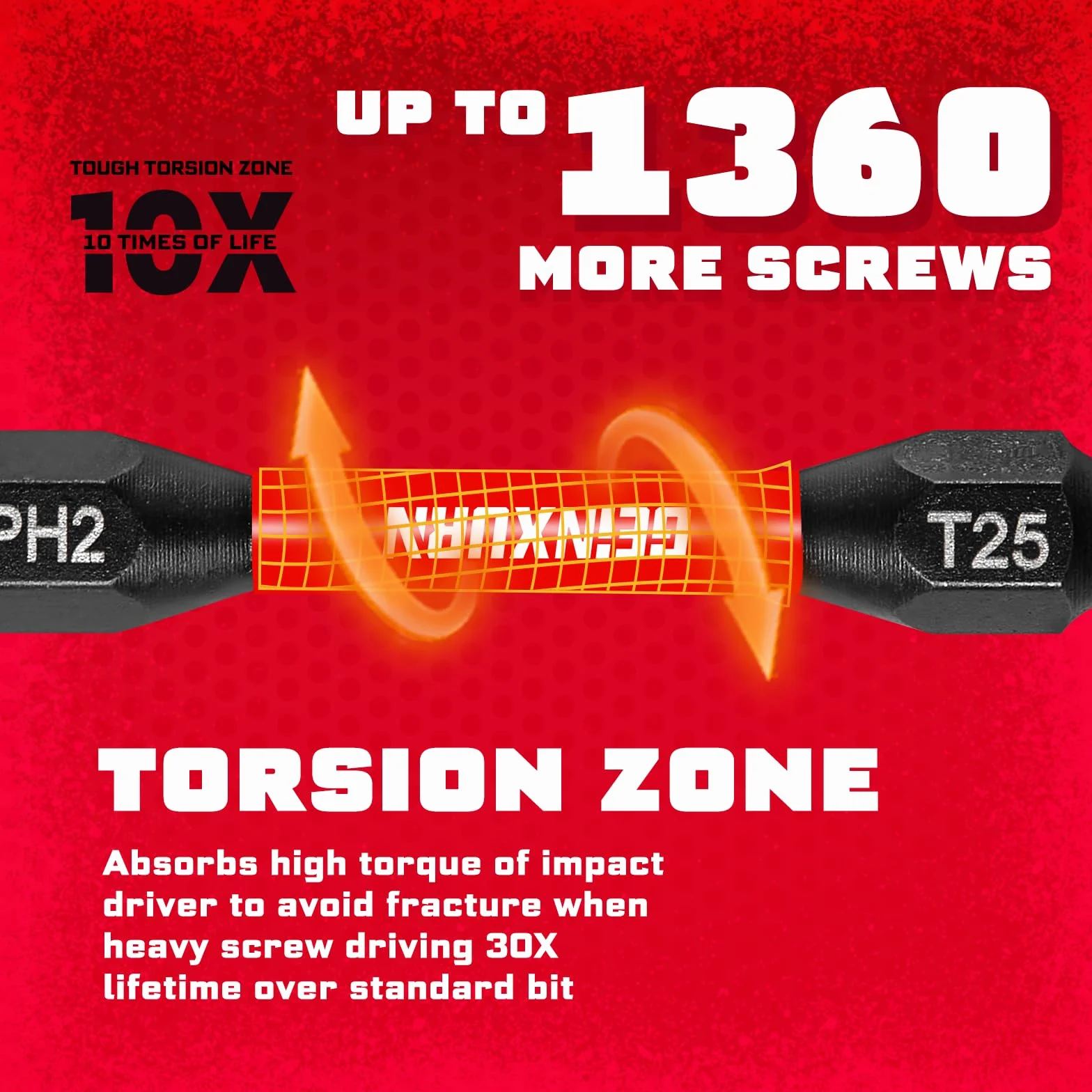 Geinxurn Juego de 10 puntas de destornillador de doble extremo PH2-T25 de 2.56 pulgadas. Brocas de destornillador de potencia Torx #2 Phillips/#25, juego de puntas de destornillador magnéticas de