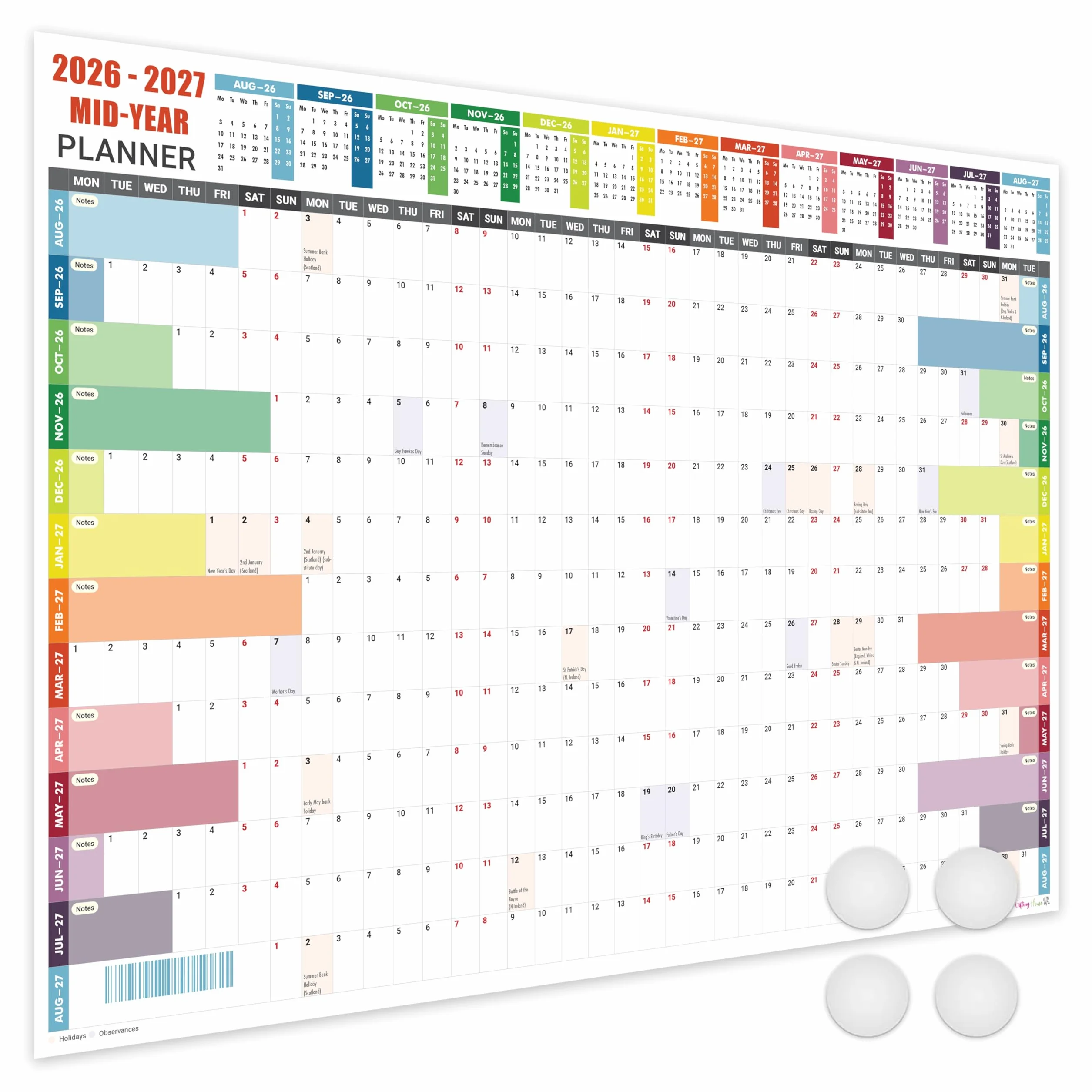 Planificador académico pared 2025-2026 laminado A1 85x59,4 cm Calendario 13 meses 25/26