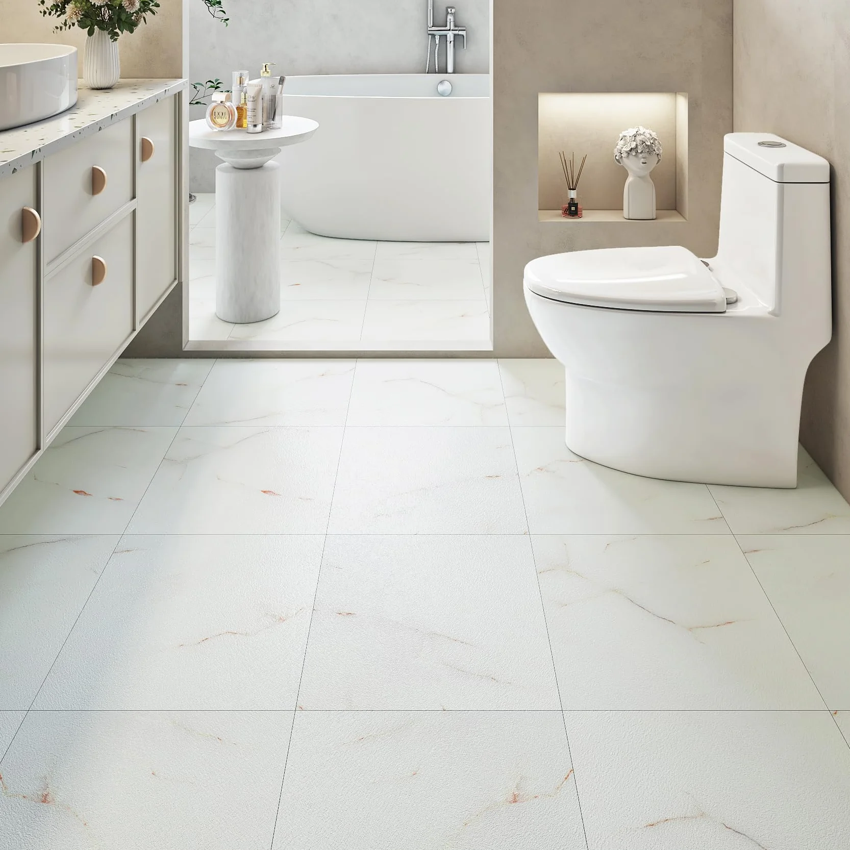 Livelynine Suelo Vinilo Autoadhesivo Blanco Efecto Marmol Baldosas Adhesivas Suelo Baño Marmol Rosa Y Blanco 30x30 16-Baldosas Vinilo Adhesivo Suelo Cocina Losetas Autoadhesivas Suelo Baño Habitación