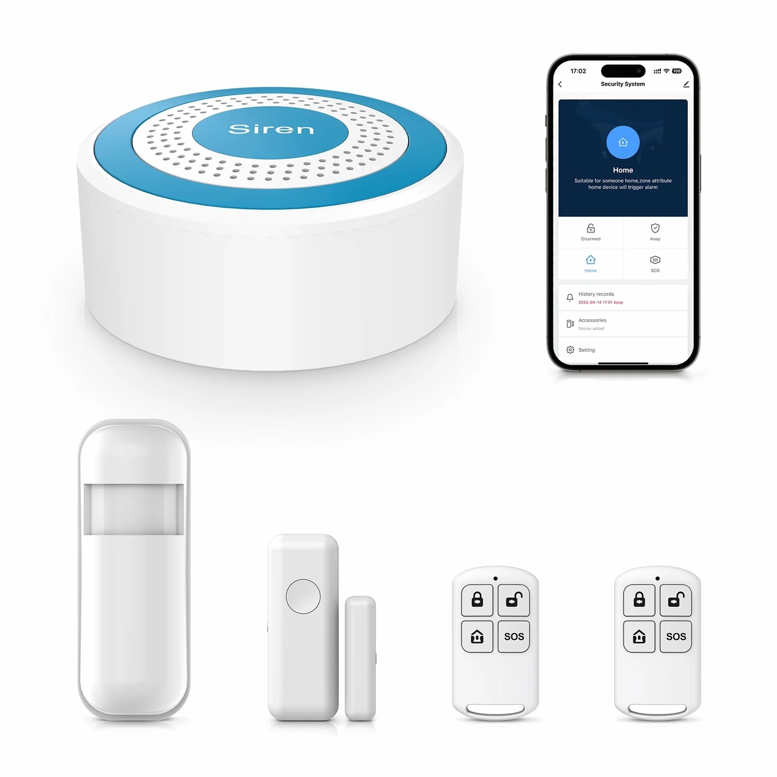 Alarma para Casa, WiFi Sistema de Alarma para Casa, Antirrobo Inalámbrico con 1 Sensores para Puertas y Ventanas, 1 Detectores de Movimiento y 2 Controles Remotos, Compatible con Alexa