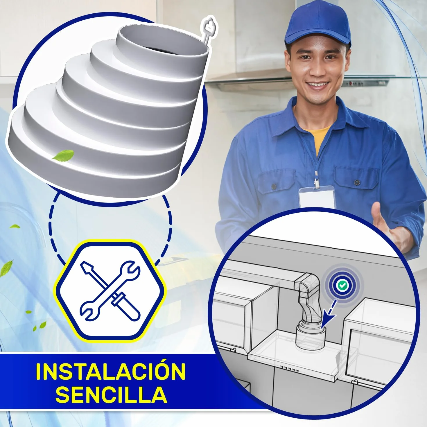 Manguito Reductor Tubo Campana Extractora Excéntrico para Tubo Redondo Ø 80-160 mm Temperatura de Trabajo 60°C - Garantía de 10 Años - MONTERAL