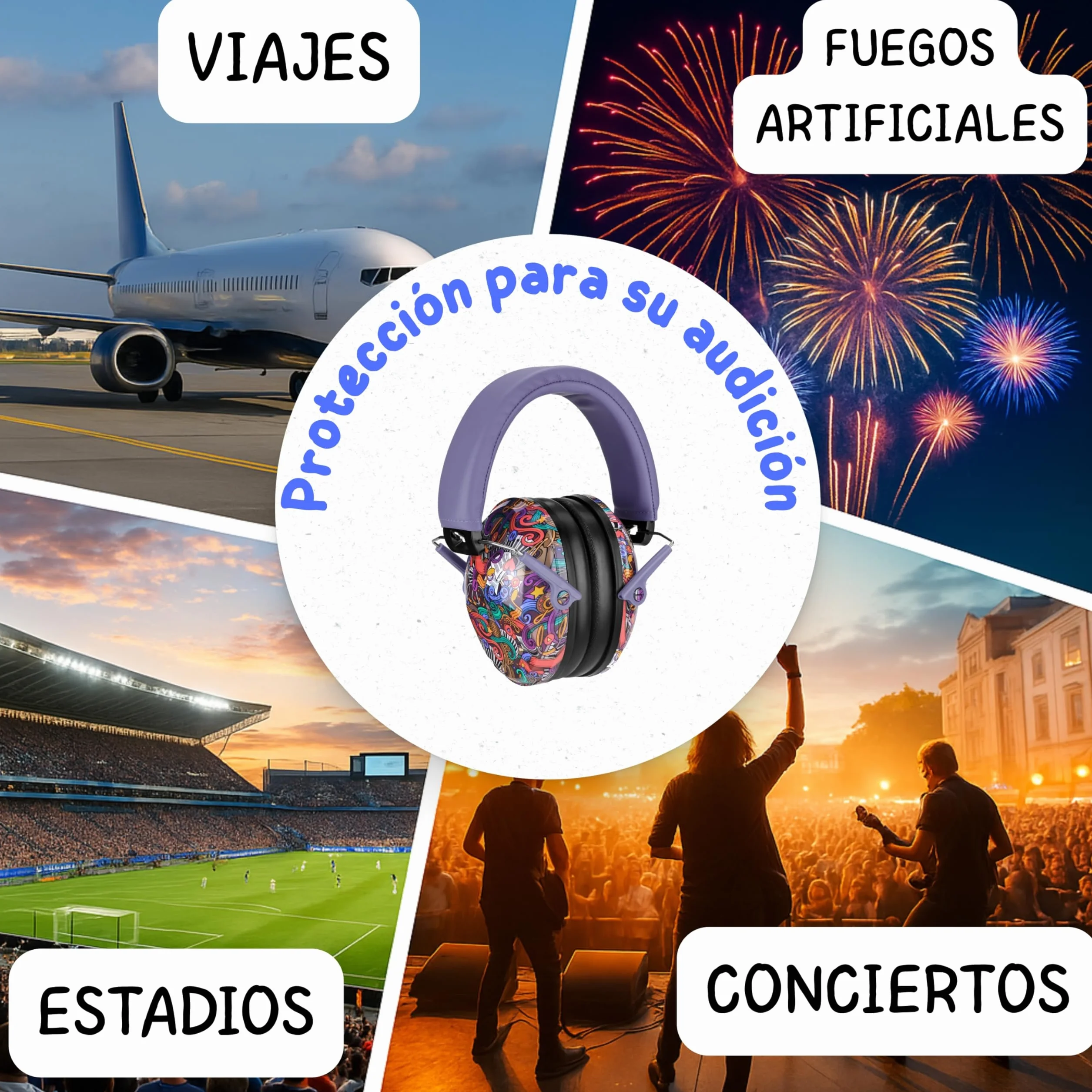 Cascos Antirruido para Niños 3-14 Años SNR 28 dB Protectores Auditivos Plegables Ajustables