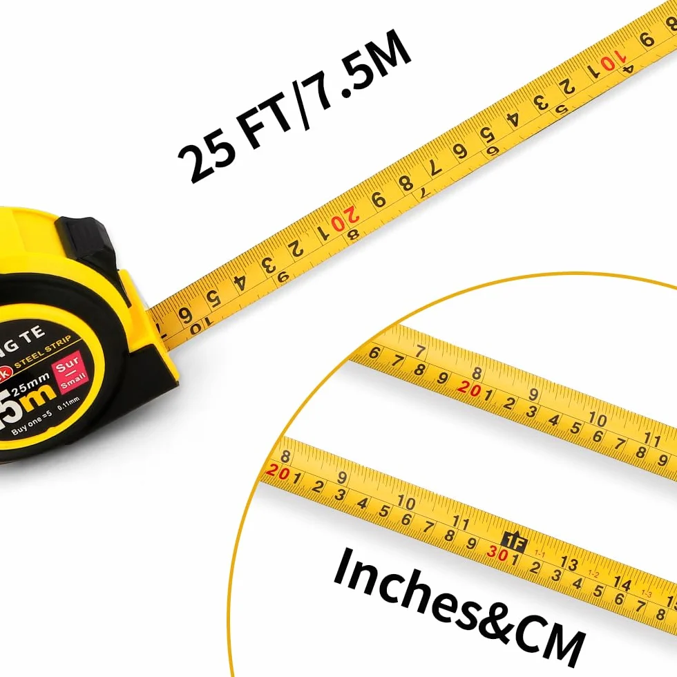 Cinta métrica de 25 pies, paquete de 4 cintas métricas, cinta métrica con fracciones, cinta métrica retráctil, cinta métrica de 25 pies, cinta métrica de 25 pies, cinta métrica magnética de ingeniero