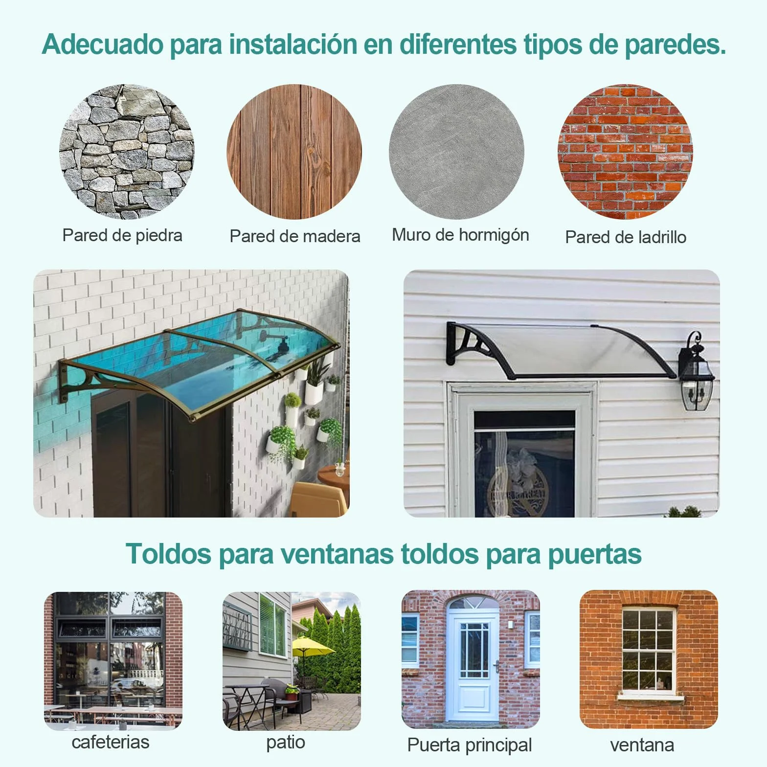 Marquesinas Exterior, Marquesina Puerta Exterior, Marquesina, Protección Solar/contra la Nieve/Lluvia, Tejadillo de Exterior para Porche/Delantero/Techo/Entrada, Instrucciones Incluidas