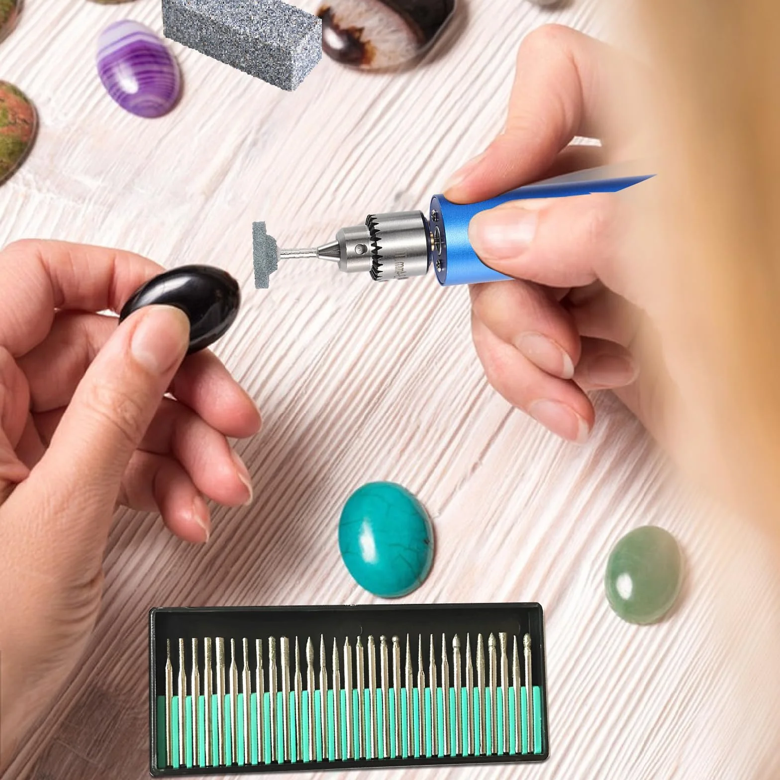 Kit de taladro manual eléctrico, mini taladro eléctrico de mano de 0,8 a 3 mm, kit de pulido de resina con 10 brocas HSS, rueda de molienda para manualidades, tallado de madera, fabricación de joyas