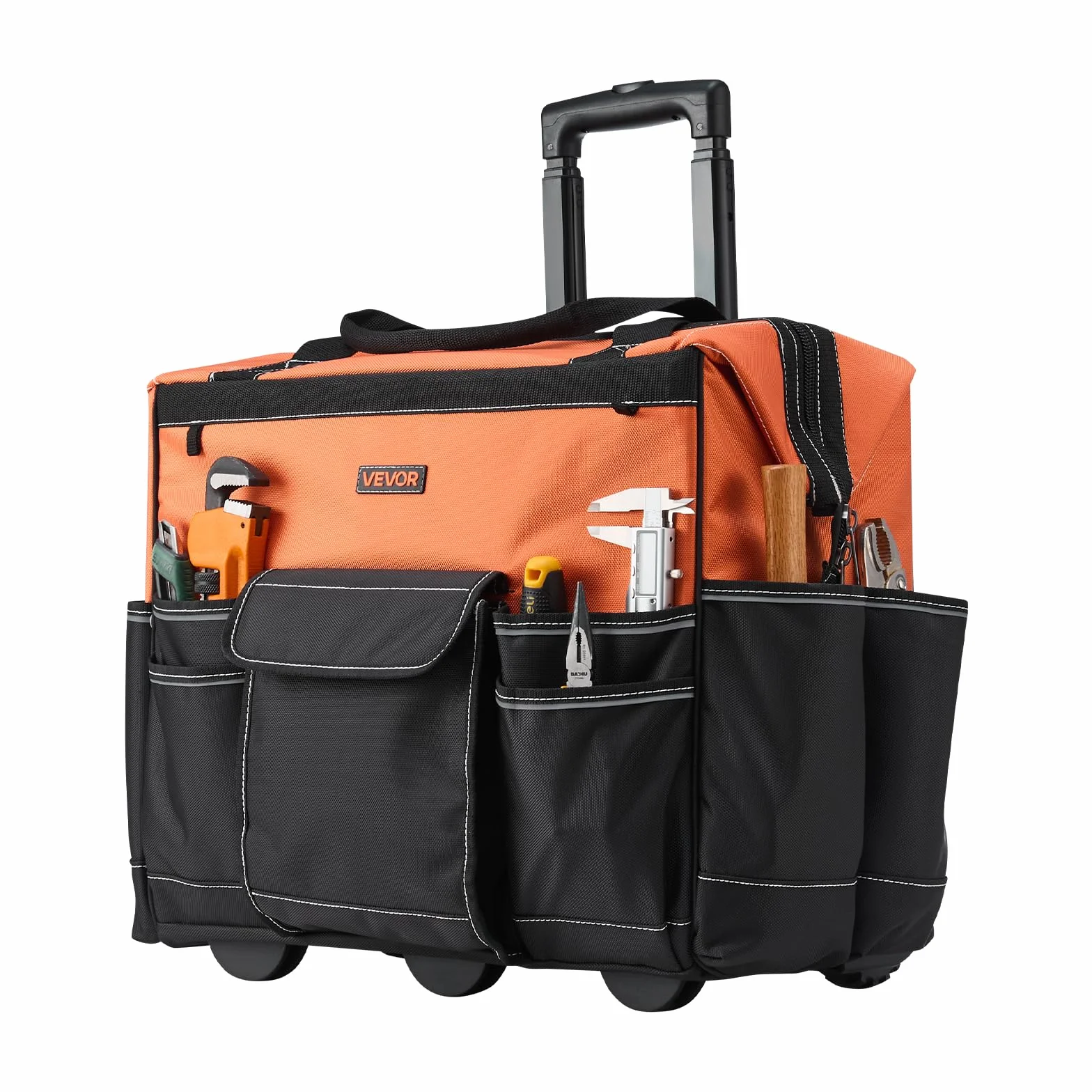 VEVOR Mochila con Ruedas de 510 x 310 x 450 mm Capacidad de Carga de 50 kg, Mochila de Herramientas Resistente con 27 Bolsillos, Asa Telescópica Ajustable y Base Estable para Construcción y Mecánico