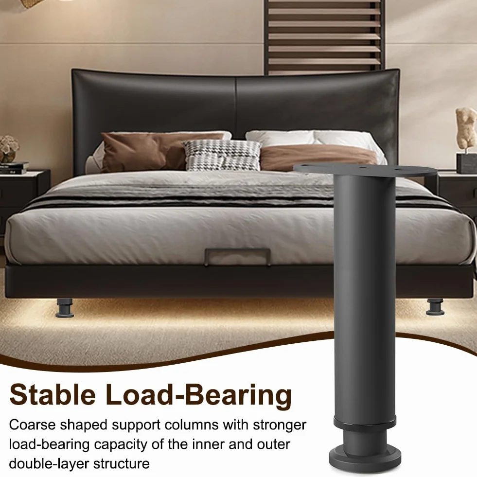 Patas para Muebles 4 Pcs Patas de Somier Regulables 25-42cm Altura Regulables Pata de Cama Ajustables de Metal, Soporte Pata para Marco Listones Centrales Cama Sofas Armarios Mesa Muebles de TV