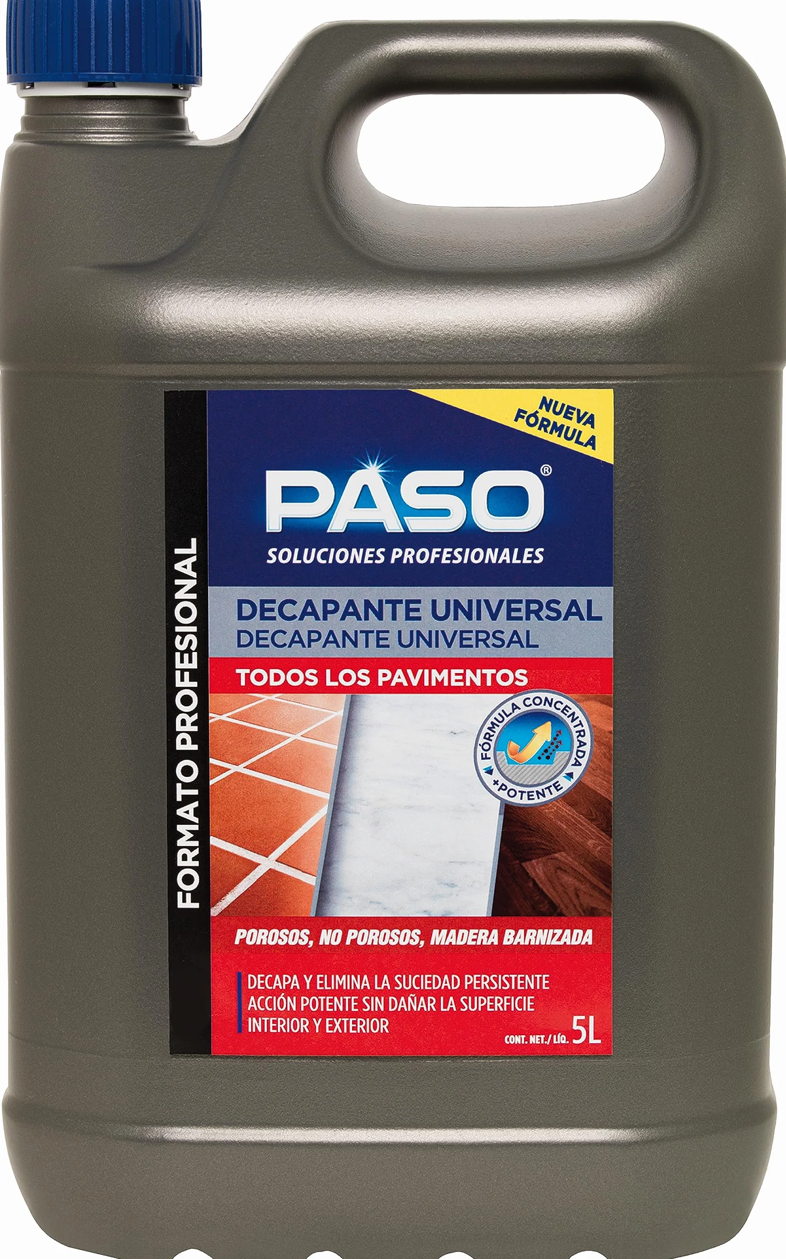 PASO - Decapante Universal - Elimina Ceras, Barnices y Suciedad Persistente en Todo Tipo de Pavimentos - 5L