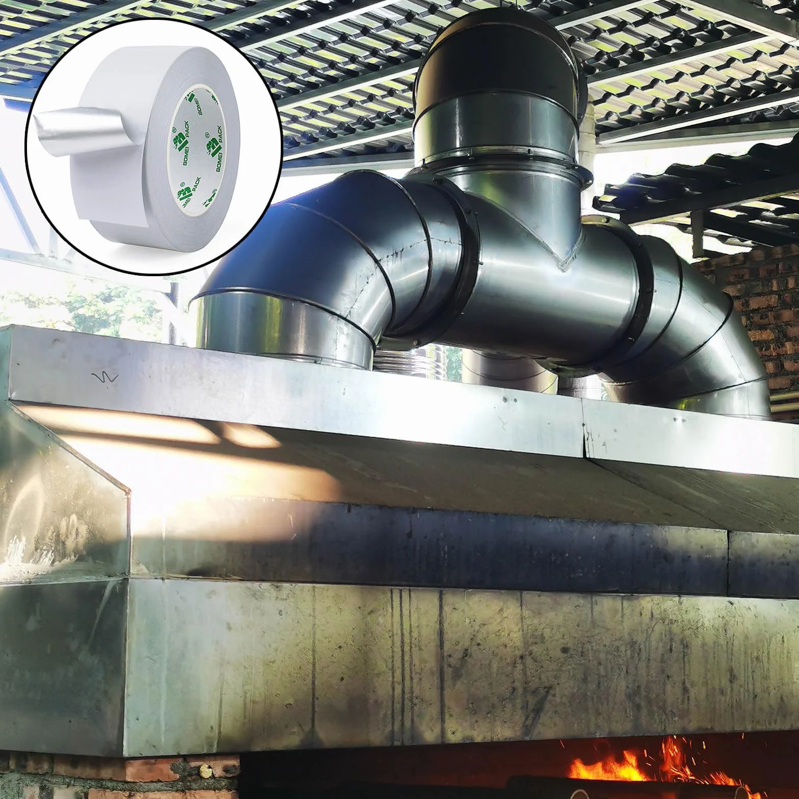 BOMEI PACK 2 rollos de cinta de aluminio blanco de 50 mm x 50 m, resistente al calor, cinta de lámina de alta temperatura, 2 pulgadas, reparación de tuberías aislantes, calefacción, ventilación