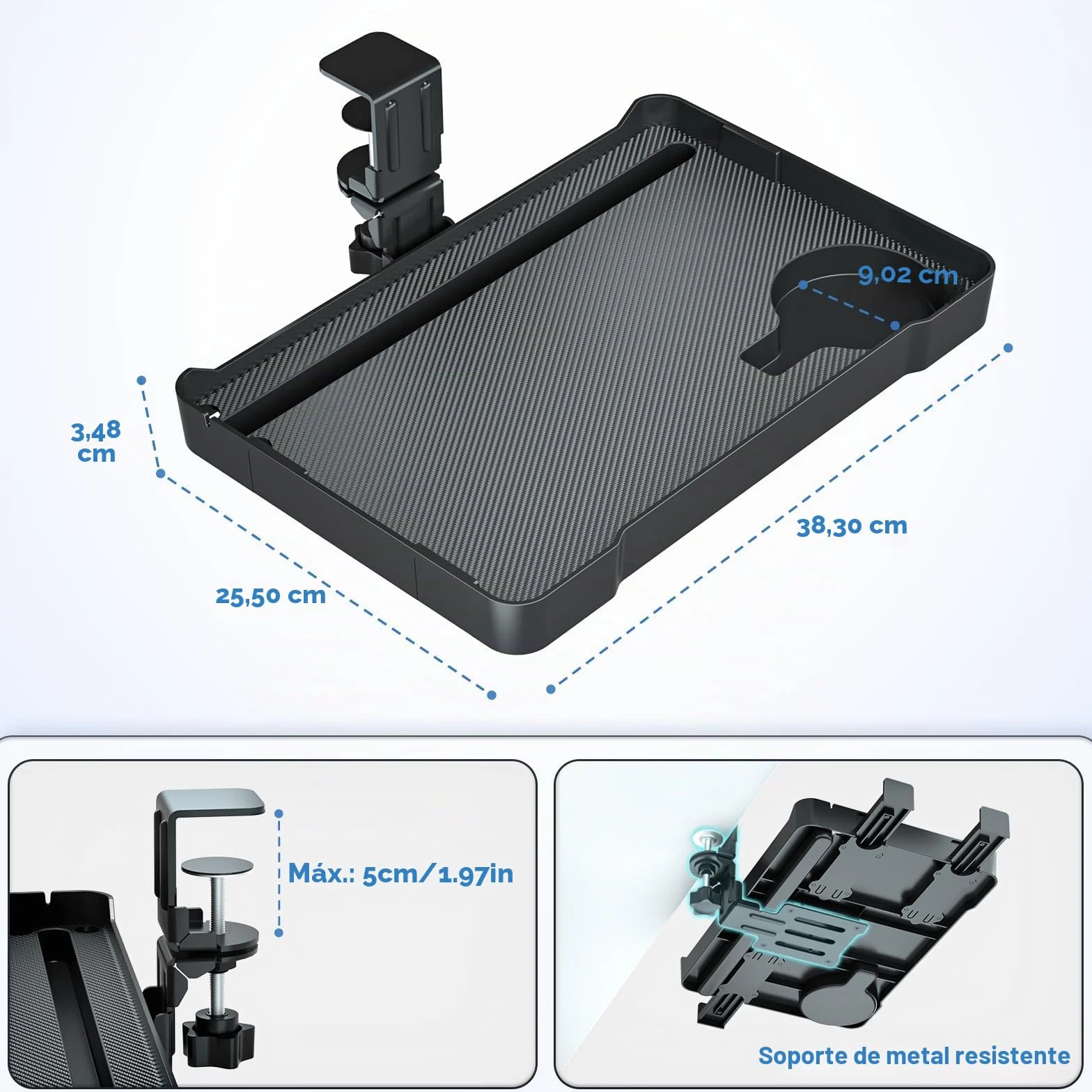 KDD Organizador Cajones Bajo Escritorio Oculto, Cajonera Giratoria 360° con Soporte Cascos Gaming y Portavasos