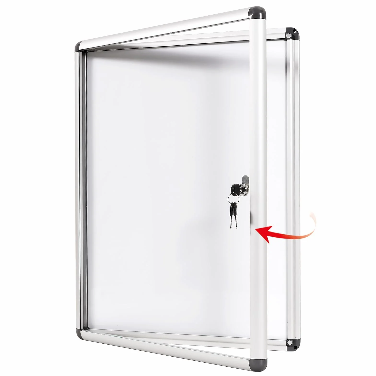SwanSea Tablón de Anuncios Blanco con cerradura Tablón de anuncios con con llave con bisagras para interiores en aluminio,98x72 cm (9xA4)