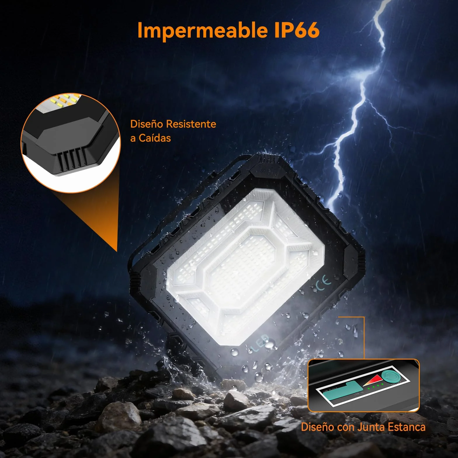 150W Foco LED Recargable Solar, 5 Modos Luz de Trabajo Portátil USB 16000 lm, Foco LED Bateria 16000 mAh, IP66 Impermeable foco solar portatil Magnética para Camping, Trabajo, Pesca, Emergencia